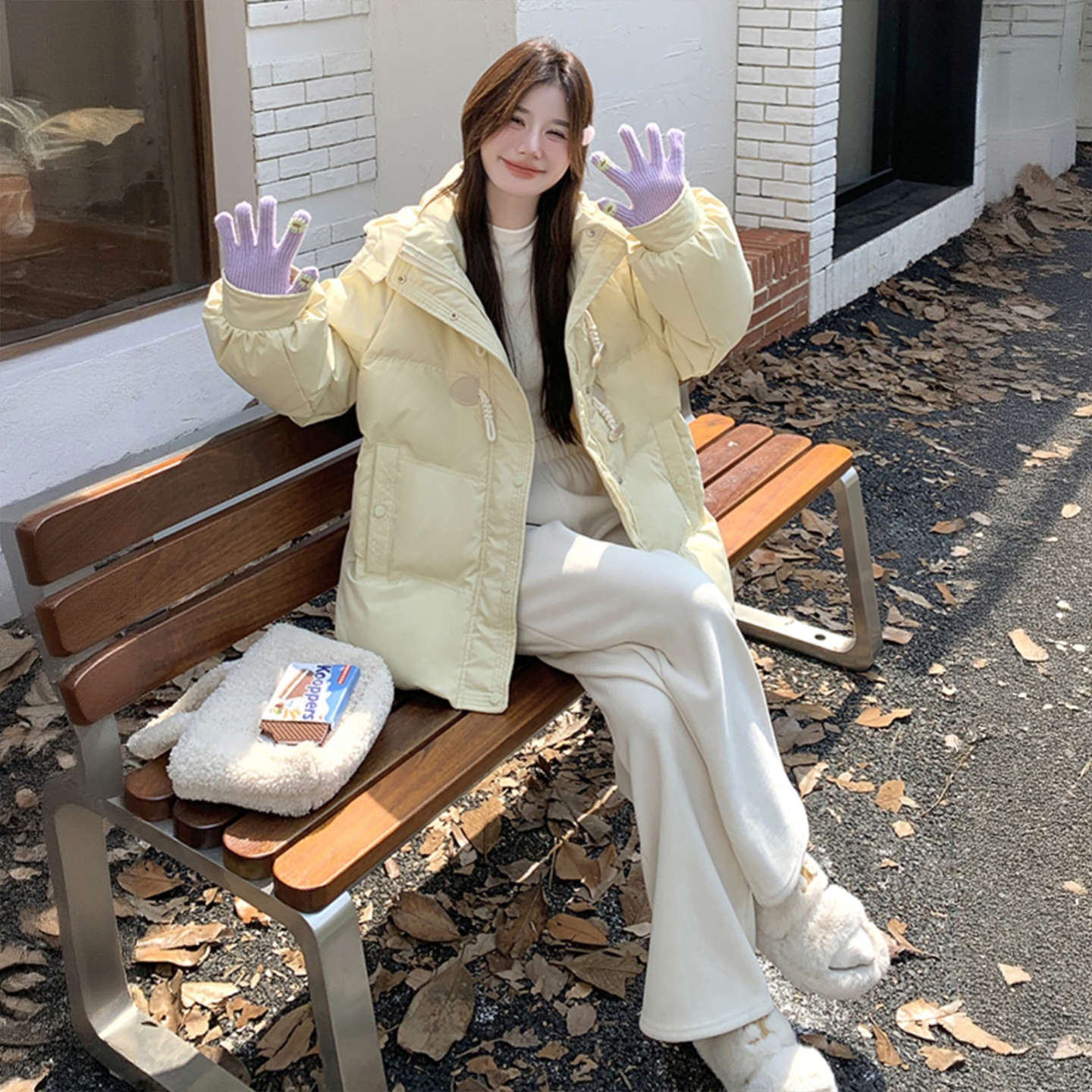 特大码胖mm黄色牛角扣棉服上衣女冬季学生加厚保暖慵懒风立领外套 - 图3