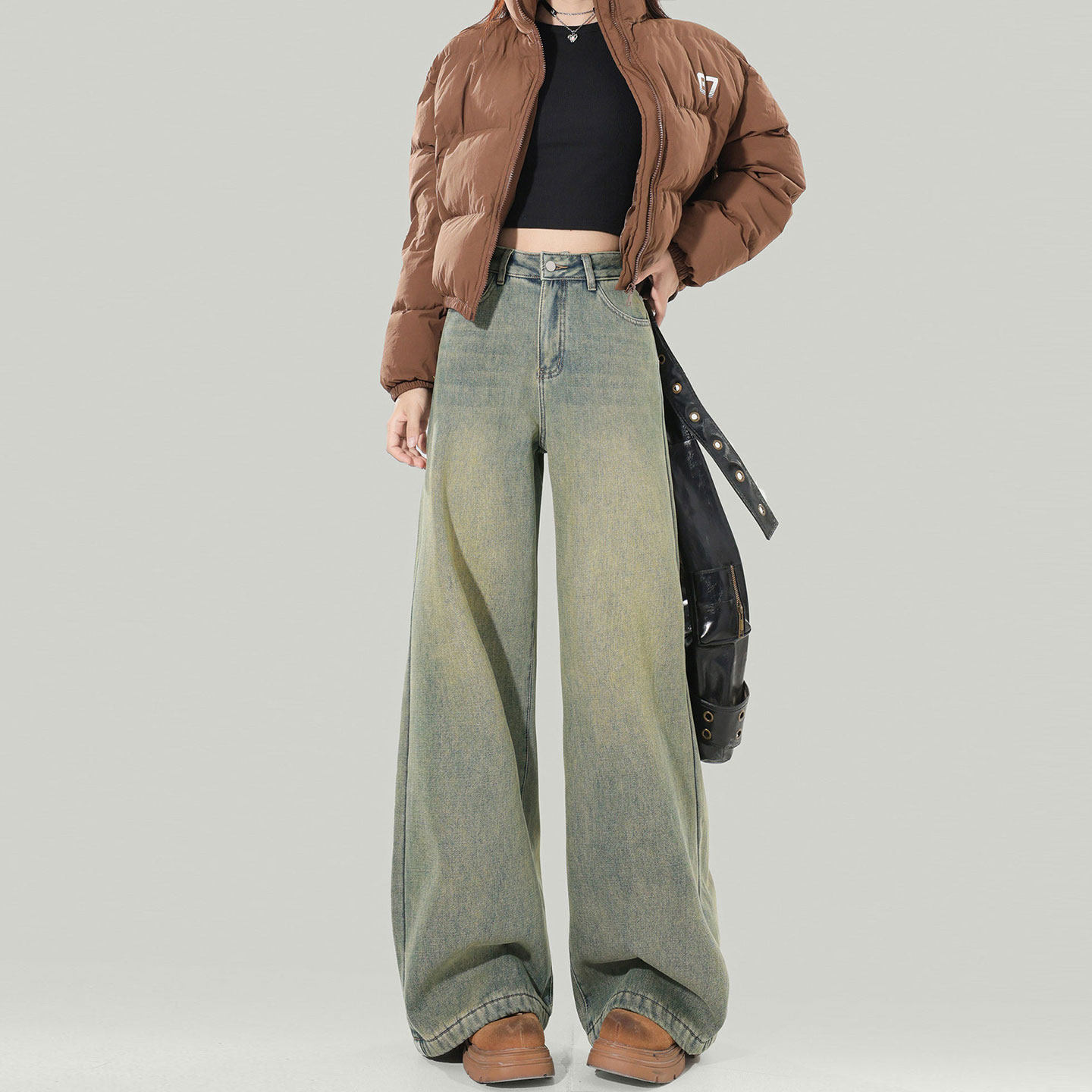 特大码女装高腰宽松直筒牛仔裤女美式穿搭高街辣妹风显瘦阔腿裤子,淘宝优惠券,粉丝福利购,淘宝优惠卷