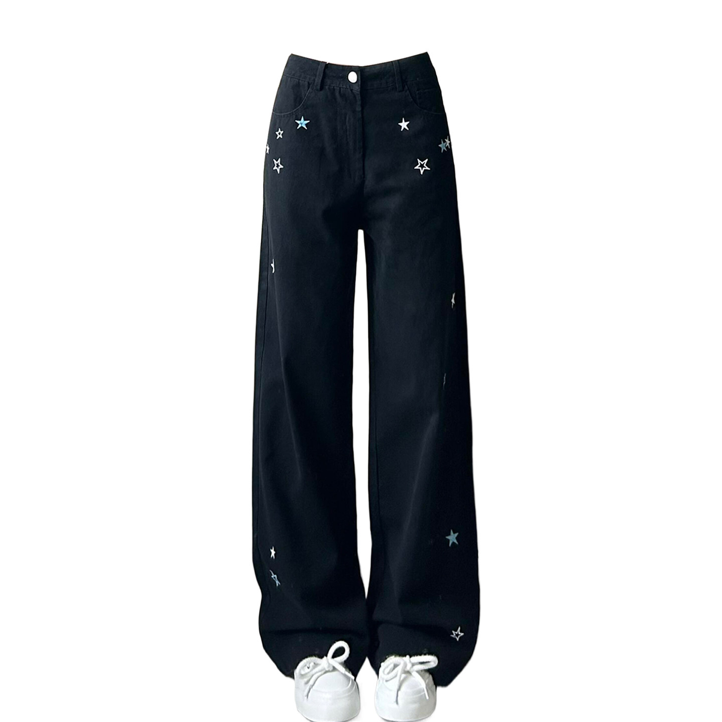 300斤特大码女装韩版学生黑色牛仔裤女胖mm星星刺绣设计直筒裤子,淘宝优惠券,粉丝福利购,淘宝优惠卷