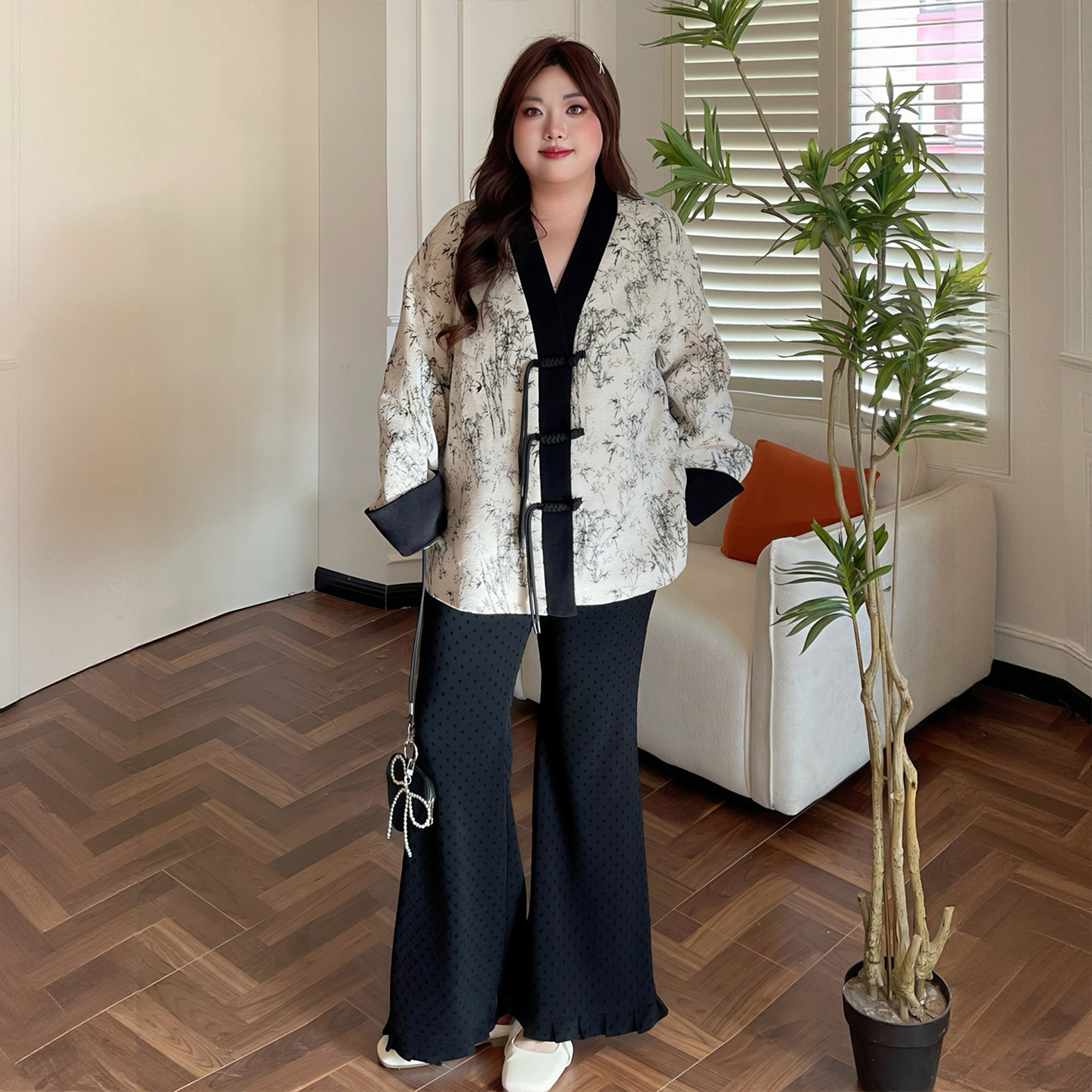 300斤大码女装黑色波点辣妹风微喇裤女胖mm修身显瘦慵懒风长裤子,淘宝优惠券,粉丝福利购,淘宝优惠卷