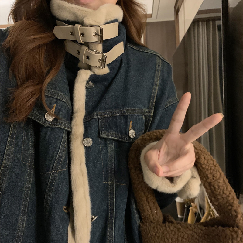 300斤大码女装胖mm韩版翻领加绒牛仔外套女新款复古机车夹克棉服,淘宝优惠券,粉丝福利购,淘宝优惠卷