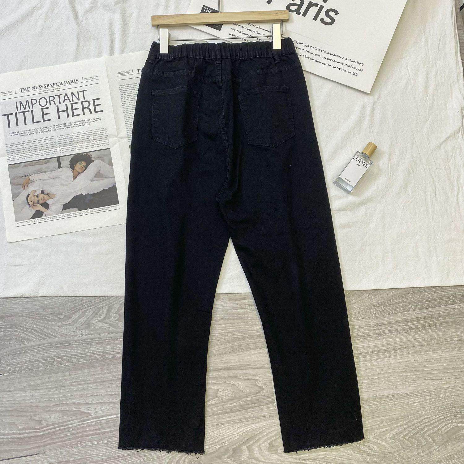 特大码女装小个子九分牛仔裤女胖mm弹力直筒裤毛边法棍裤烟管裤子,淘宝优惠券,粉丝福利购,淘宝优惠卷