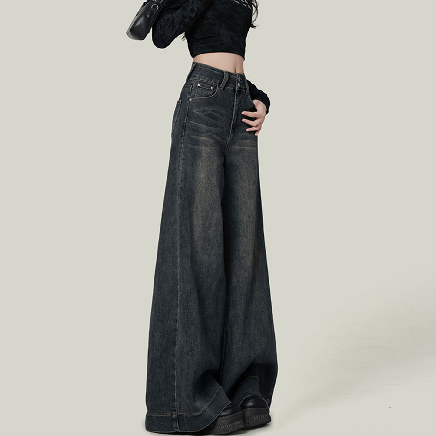 300斤大码女装韩版怀旧蓝牛仔裤女冬季胖mm高腰宽松垂感阔腿裤子,淘宝优惠券,粉丝福利购,淘宝优惠卷