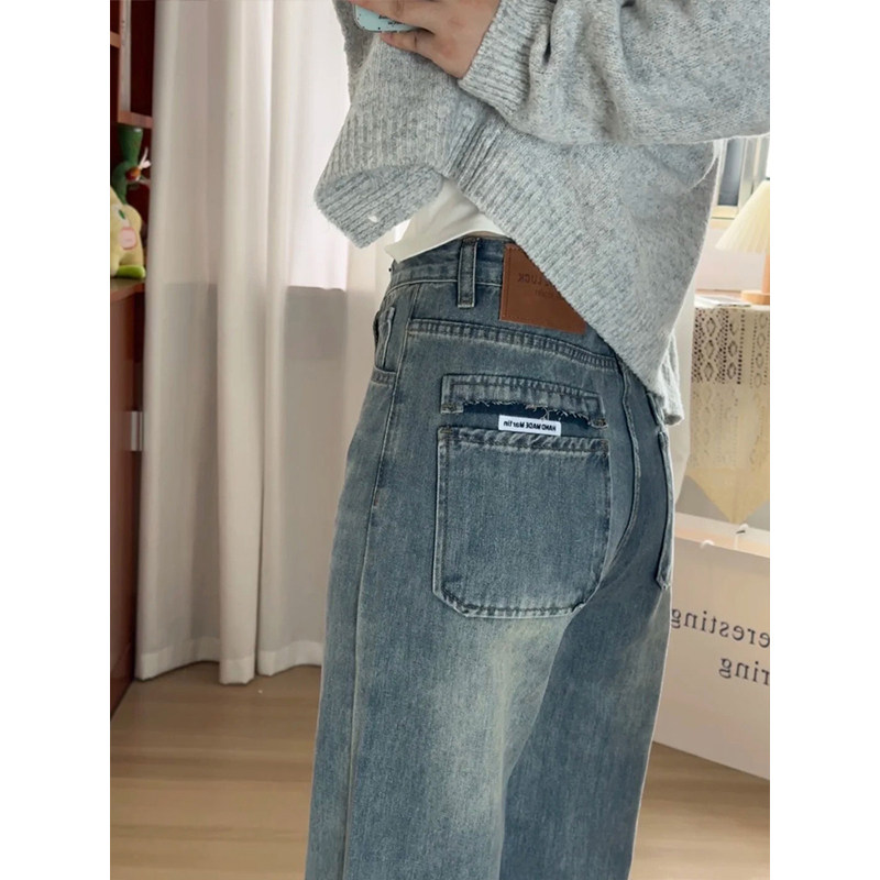特大码女装蓝色高腰显瘦牛仔裤女2025新款裤子宽松遮肉窄版直筒裤 - 图3