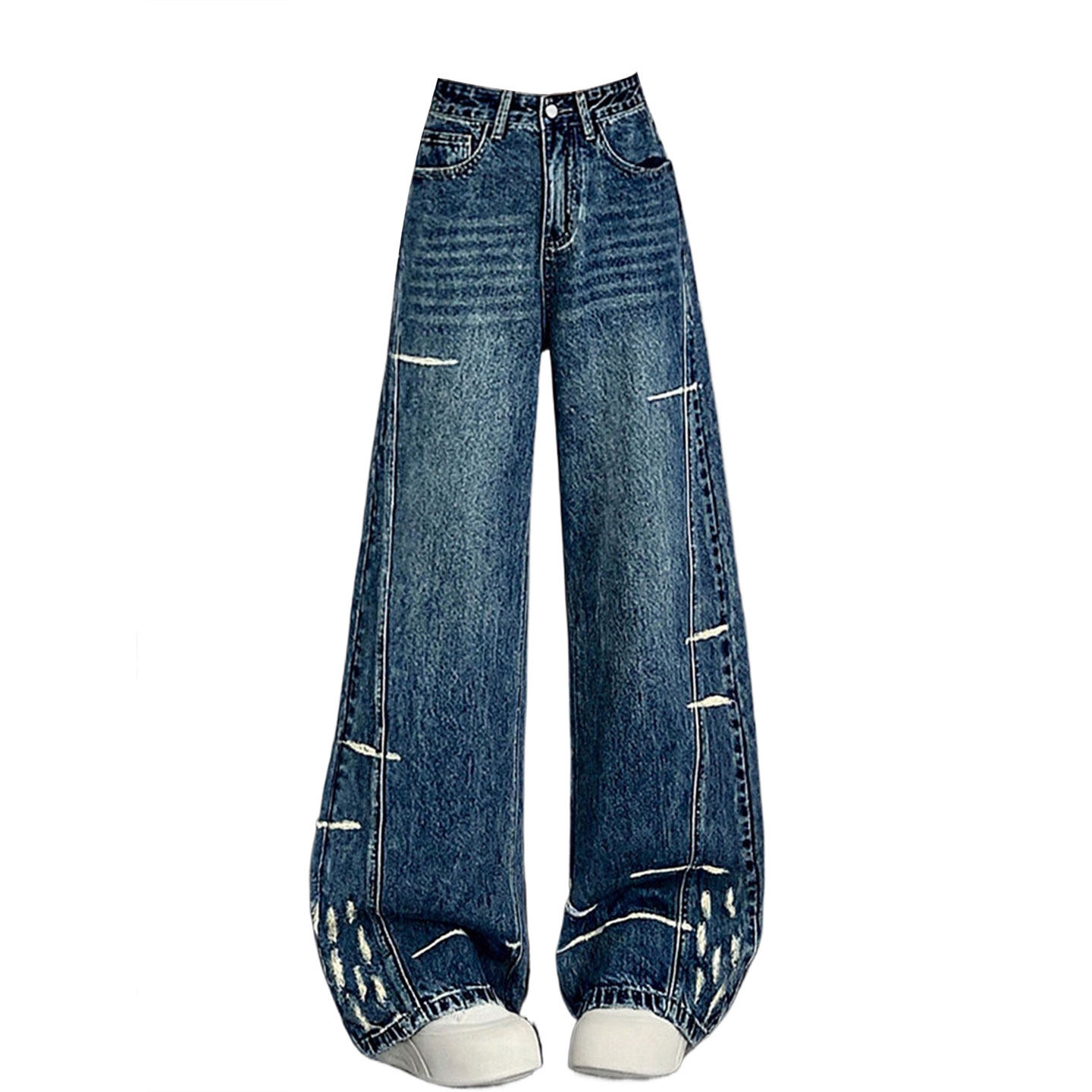 大码女装蓝色版型超好看的牛仔裤女胖mm显瘦遮肉加绒加厚阔腿裤子,淘宝优惠券,粉丝福利购,淘宝优惠卷