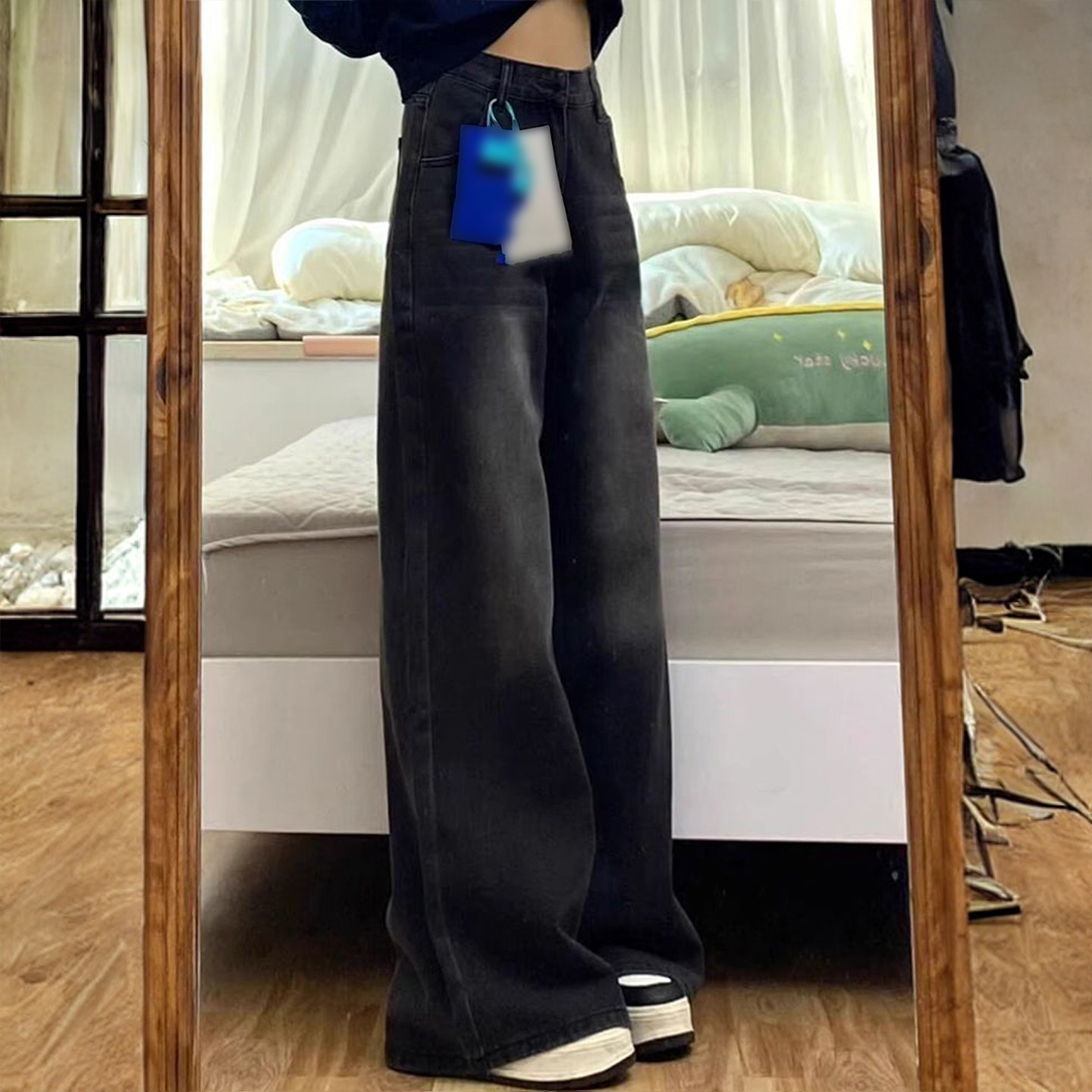 300斤胖mm大码黑灰色高腰直筒牛仔裤女复古慵懒松弛感阔腿长裤子,淘宝优惠券,粉丝福利购,淘宝优惠卷