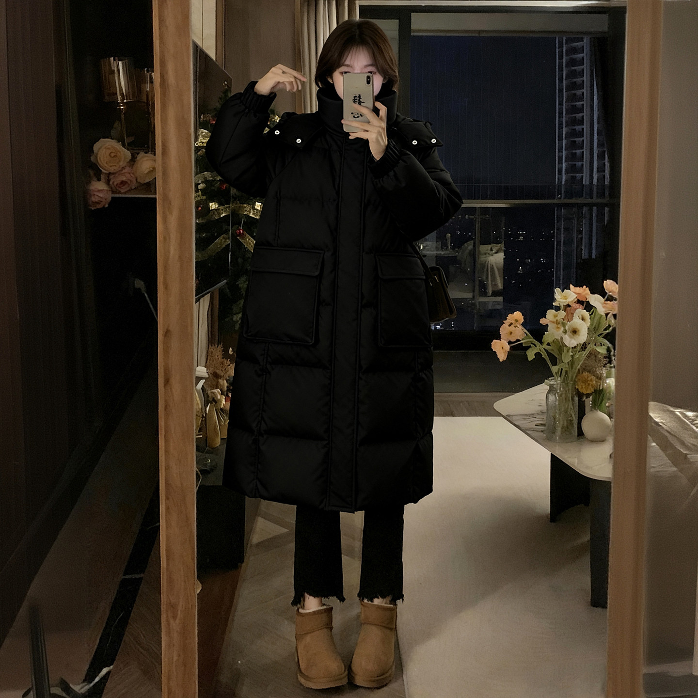 大码女装胖mm黑色高级感棉服外套女冬季时尚百搭中长款连帽棉衣潮,淘宝优惠券,粉丝福利购,淘宝优惠卷