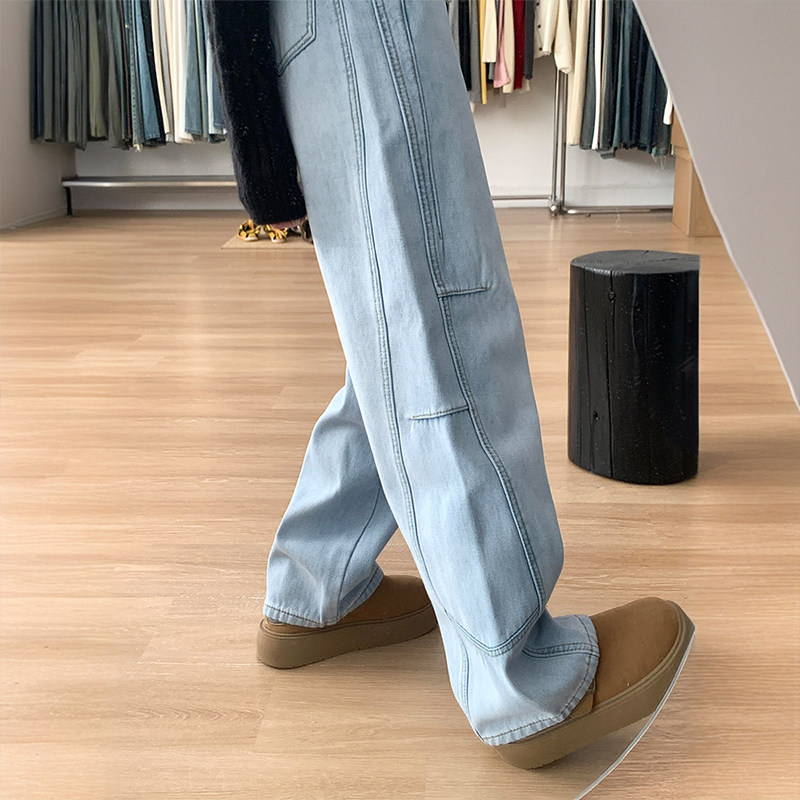 特大码胖mm韩版宽松弯刀牛仔裤女2025新款裤子垂感高腰显瘦阔腿裤,淘宝优惠券,粉丝福利购,淘宝优惠卷