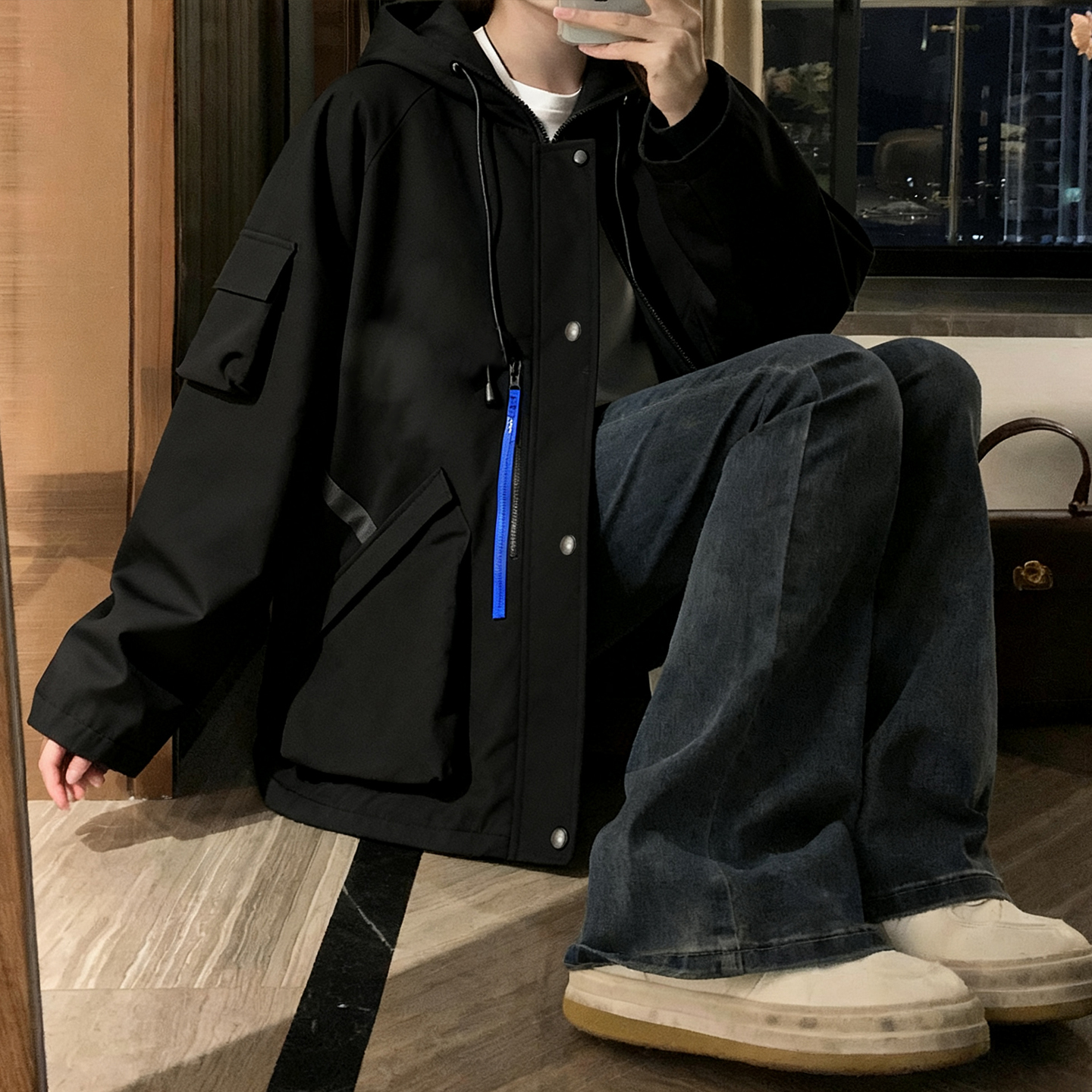 300斤大码女装黑色休闲百搭棉服上衣女胖mm小众高级感冲锋衣外套 - 图3