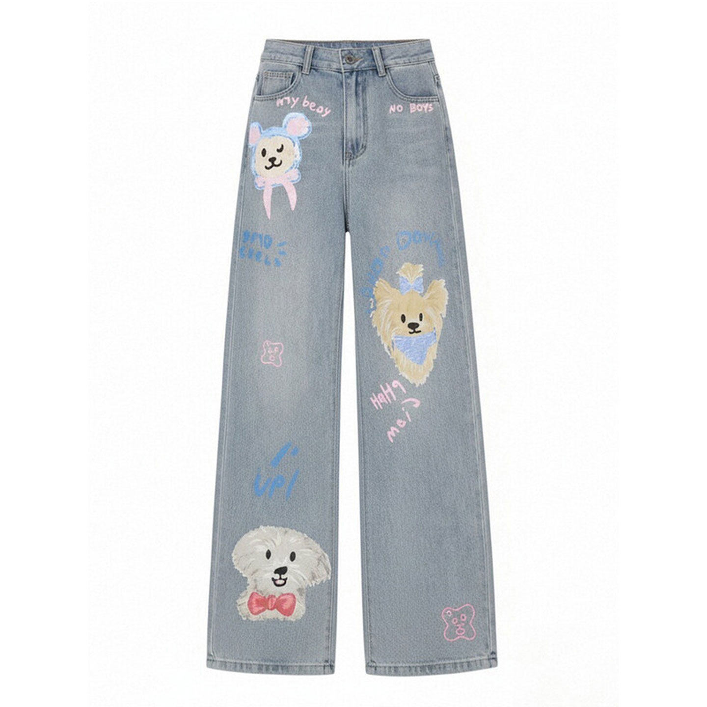 胖mm特大码女装美式卡通印花牛仔裤女韩系学院风显瘦垂感直筒裤子,淘宝优惠券,粉丝福利购,淘宝优惠卷