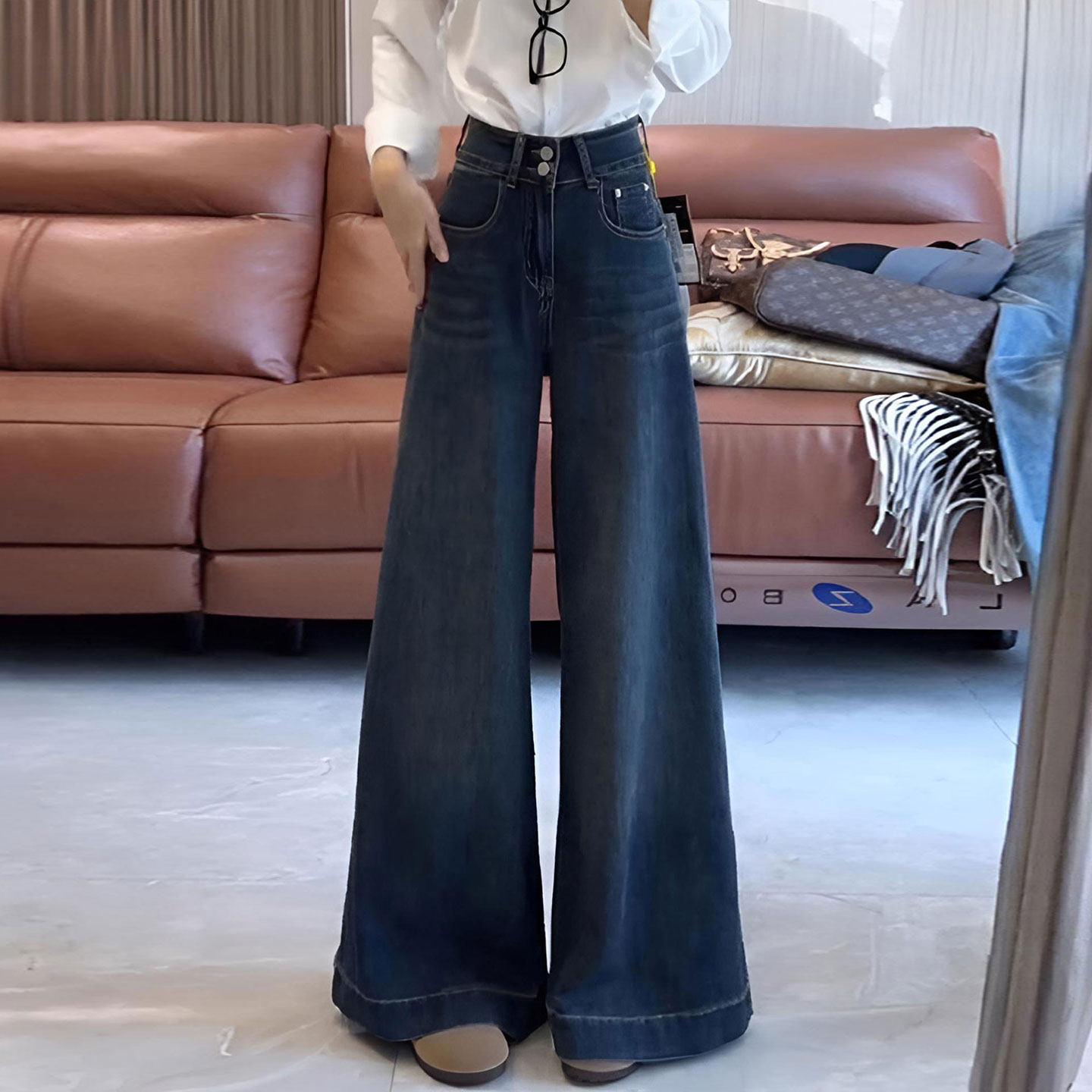 大码女装胖mm高级感韩版ins蓝色牛仔裤女不贴腿弹力显瘦直筒裤子,淘宝优惠券,粉丝福利购,淘宝优惠卷