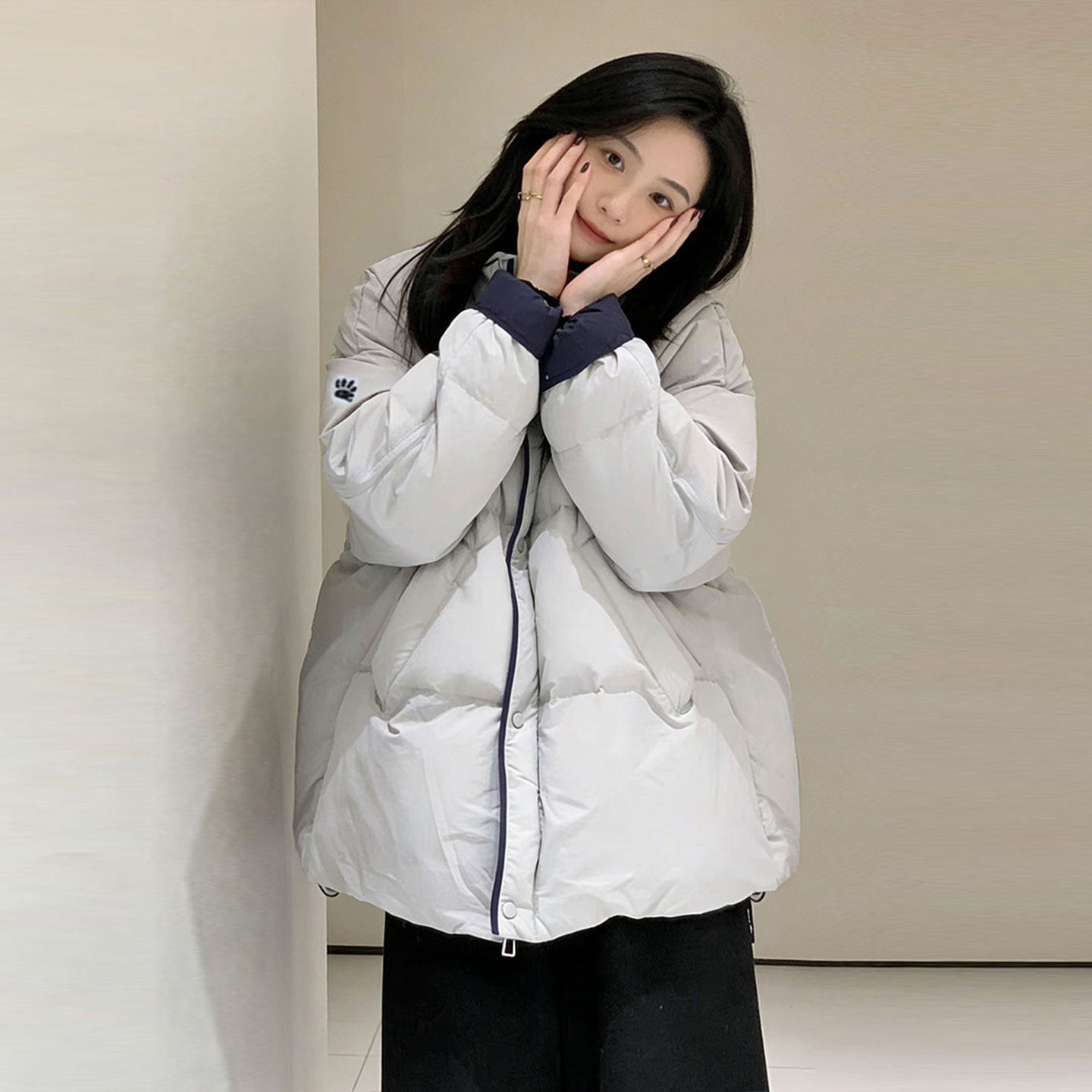 300斤特大码女装设计感加厚羽绒棉服女胖mm灰色立领保暖棉衣外套,淘宝优惠券,粉丝福利购,淘宝优惠卷