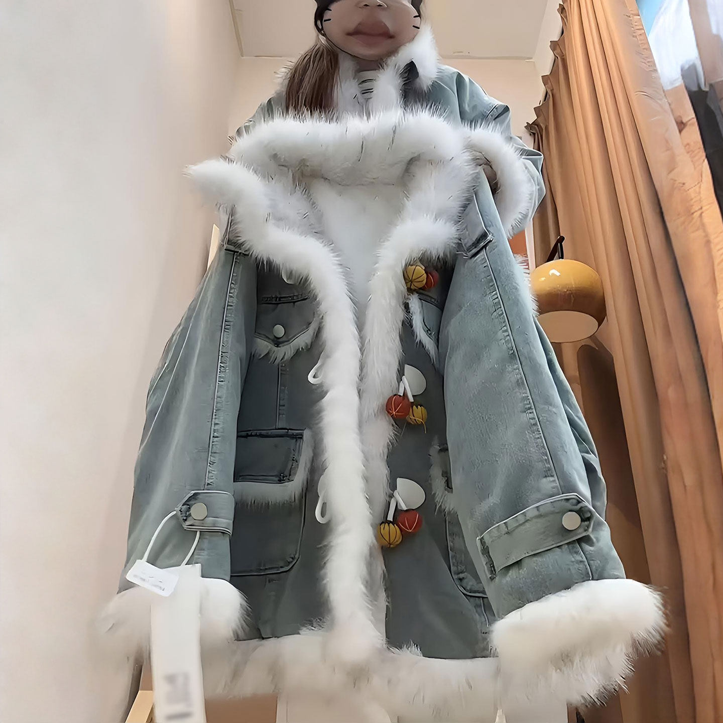 大码女装高级感蓝色加厚牛仔外套女胖mm设计感学院风显瘦保暖棉服,淘宝优惠券,粉丝福利购,淘宝优惠卷