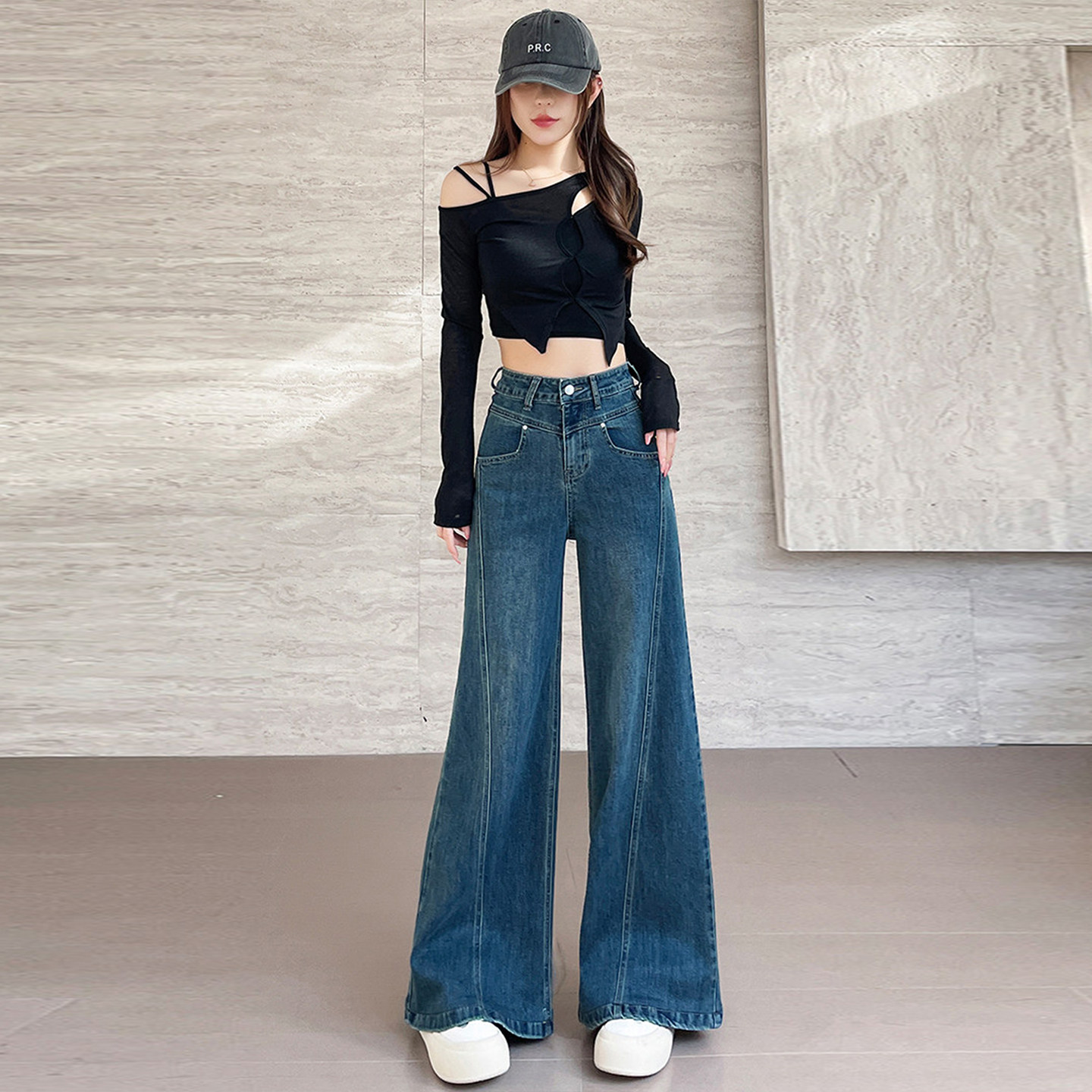 300斤大码胖mm巨好看裤子显瘦牛仔裤女复古高街设计感拼接阔腿裤,淘宝优惠券,粉丝福利购,淘宝优惠卷