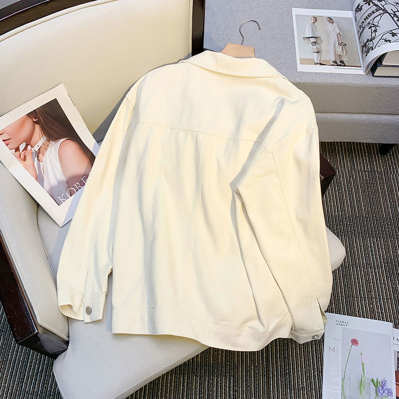 300斤大码胖mm高级感刺绣白色牛仔外套女秋季宽松休闲夹克上衣女 - 图3