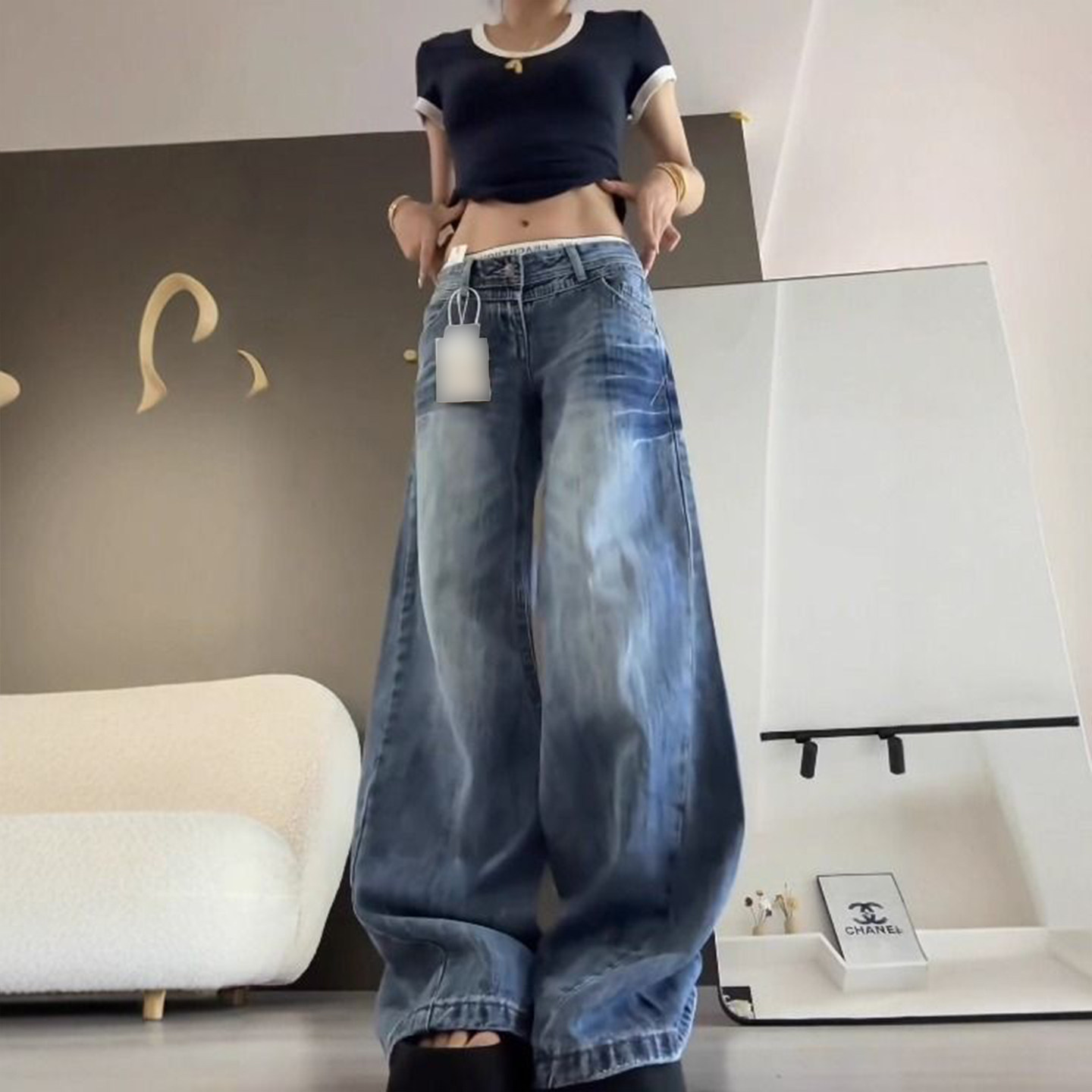 300斤特大码美式复古水洗阔腿牛仔裤女胖mm宽松遮肉显瘦直筒裤子,淘宝优惠券,粉丝福利购,淘宝优惠卷