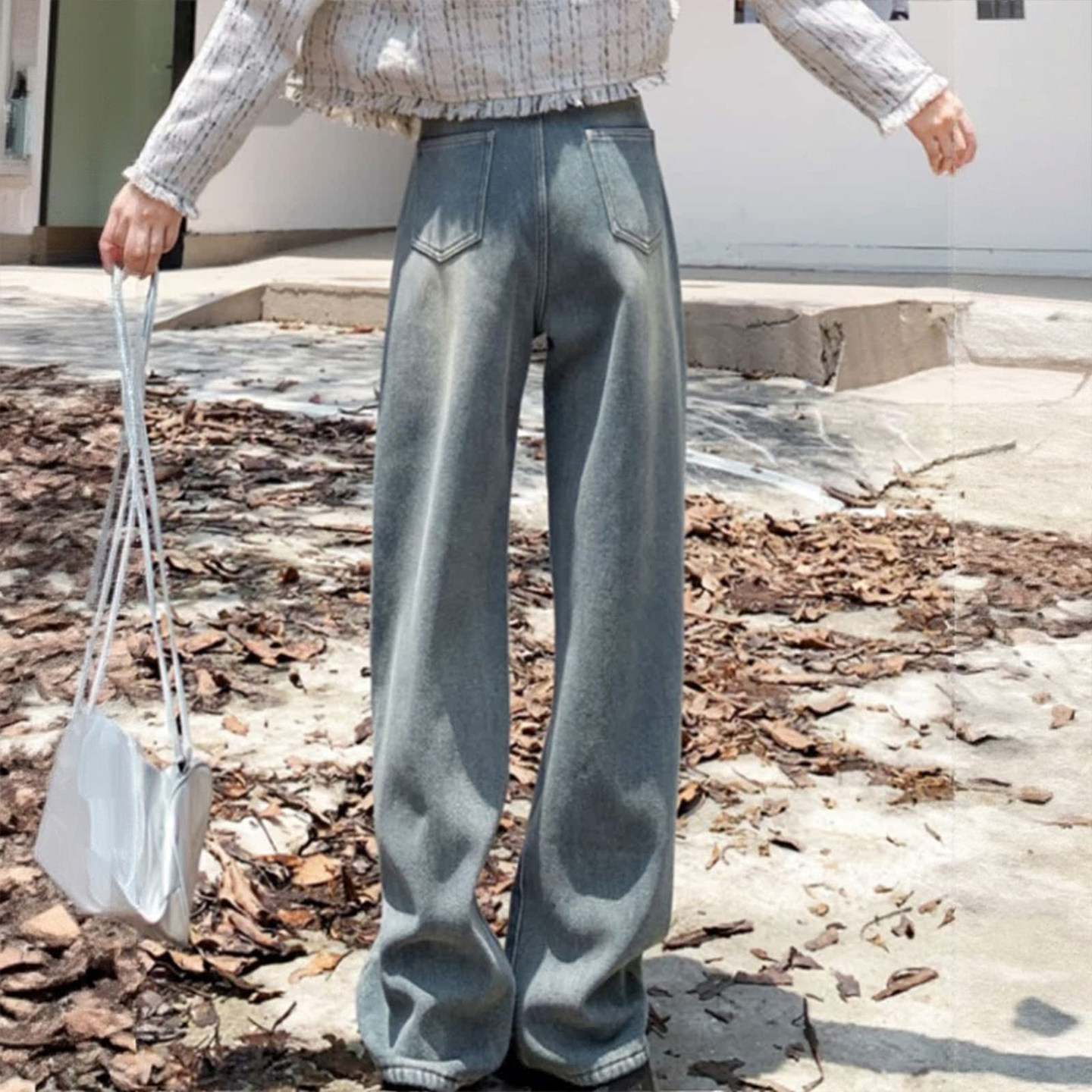 胖mm特大码星空纹设计加绒牛仔裤女美式小众宽松保暖加厚阔腿长裤,淘宝优惠券,粉丝福利购,淘宝优惠卷