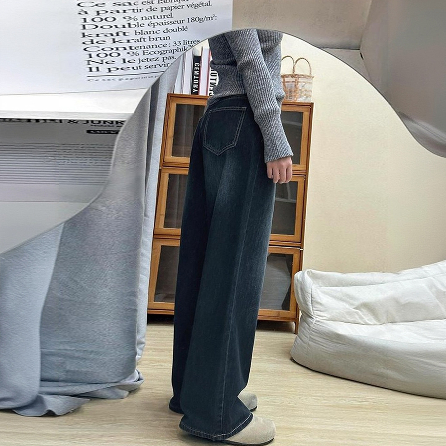 大码女装复古阔腿牛仔裤女冬季胖mm加厚加绒梨型身材显瘦直筒裤子,淘宝优惠券,粉丝福利购,淘宝优惠卷