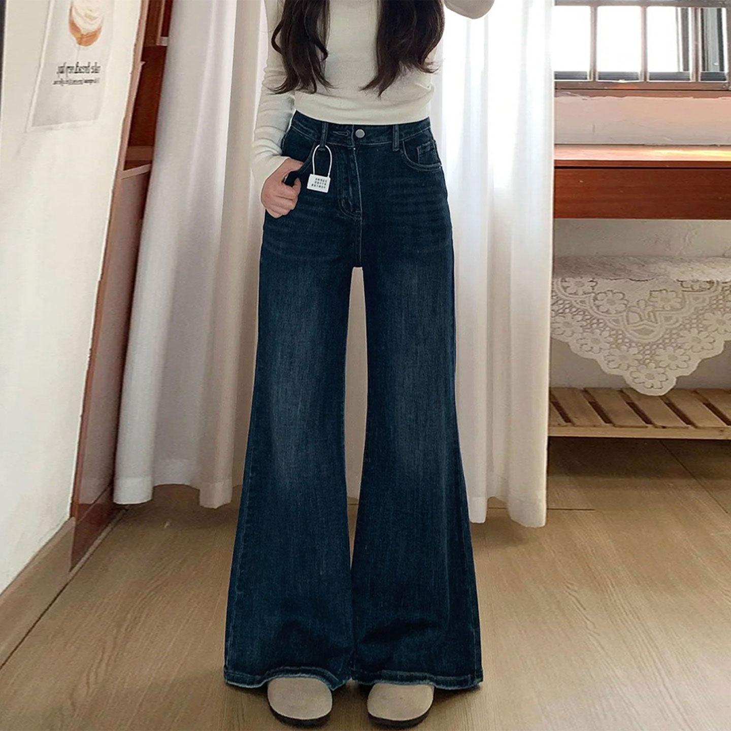 300斤大码女装学生高腰牛仔裤女新款胖mm韩版复古设计感微喇裤子,淘宝优惠券,粉丝福利购,淘宝优惠卷