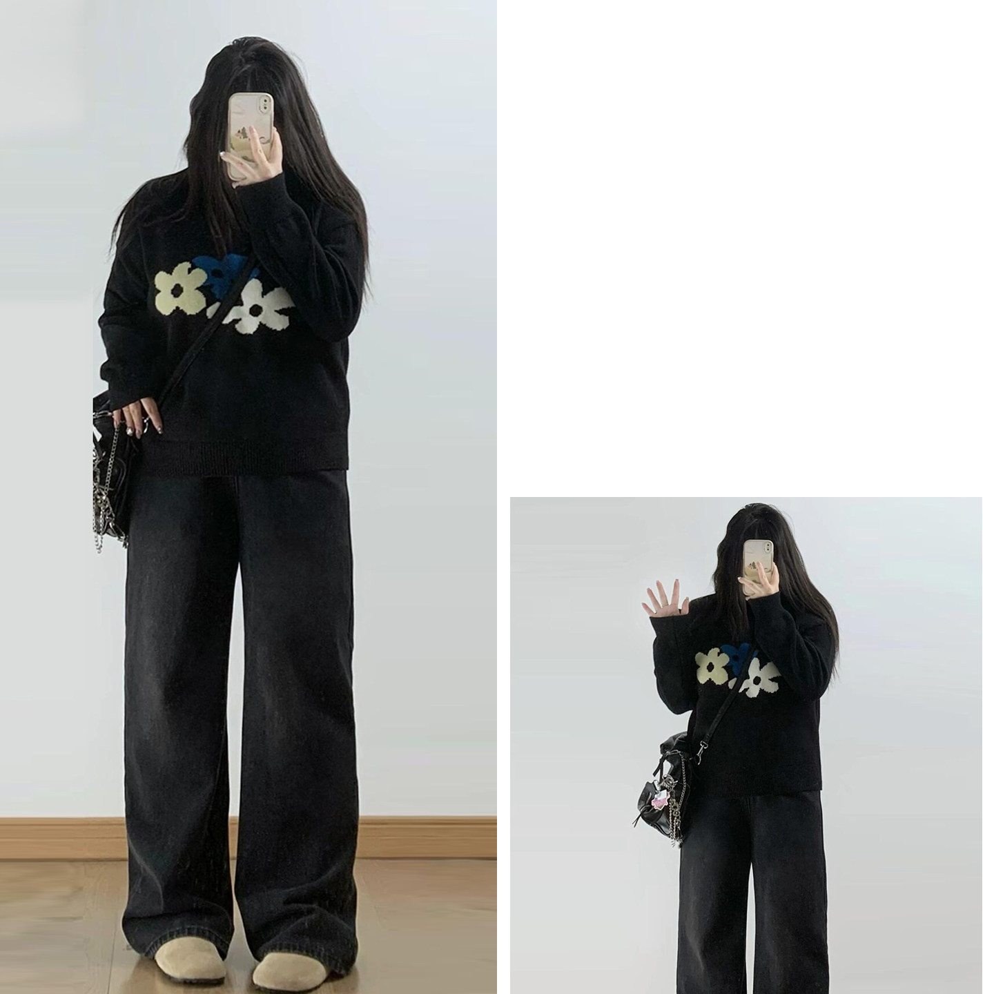 300斤特大码女装美式黑灰色加绒牛仔裤女胖mm小个子加厚阔腿裤子,淘宝优惠券,粉丝福利购,淘宝优惠卷