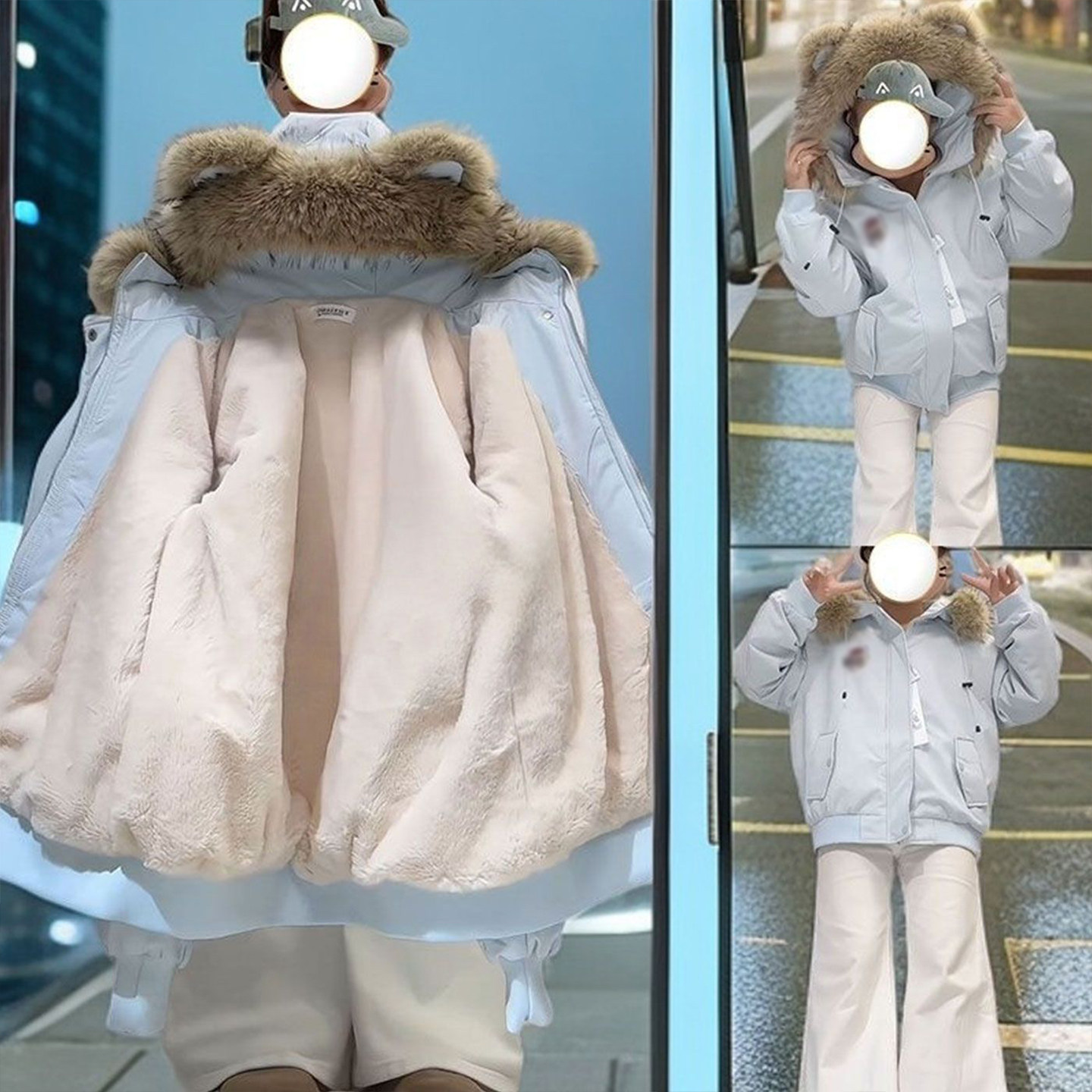 300斤特大码女装胖mm浅蓝色连帽派克服外套女2025巨好看的厚棉服,淘宝优惠券,粉丝福利购,淘宝优惠卷