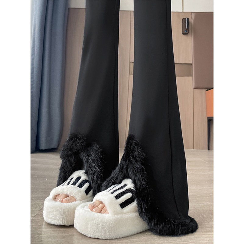 300斤大码胖mm开叉微喇西装裤女黑色加绒保暖女裤休闲窄版喇叭裤,淘宝优惠券,粉丝福利购,淘宝优惠卷