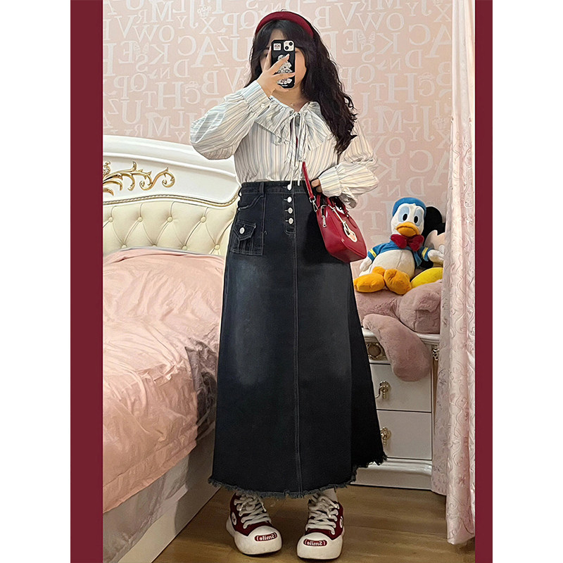 300斤胖mm复古美式牛仔半身裙女春秋大码女装裙子显瘦a字中长裙潮,淘宝优惠券,粉丝福利购,淘宝优惠卷