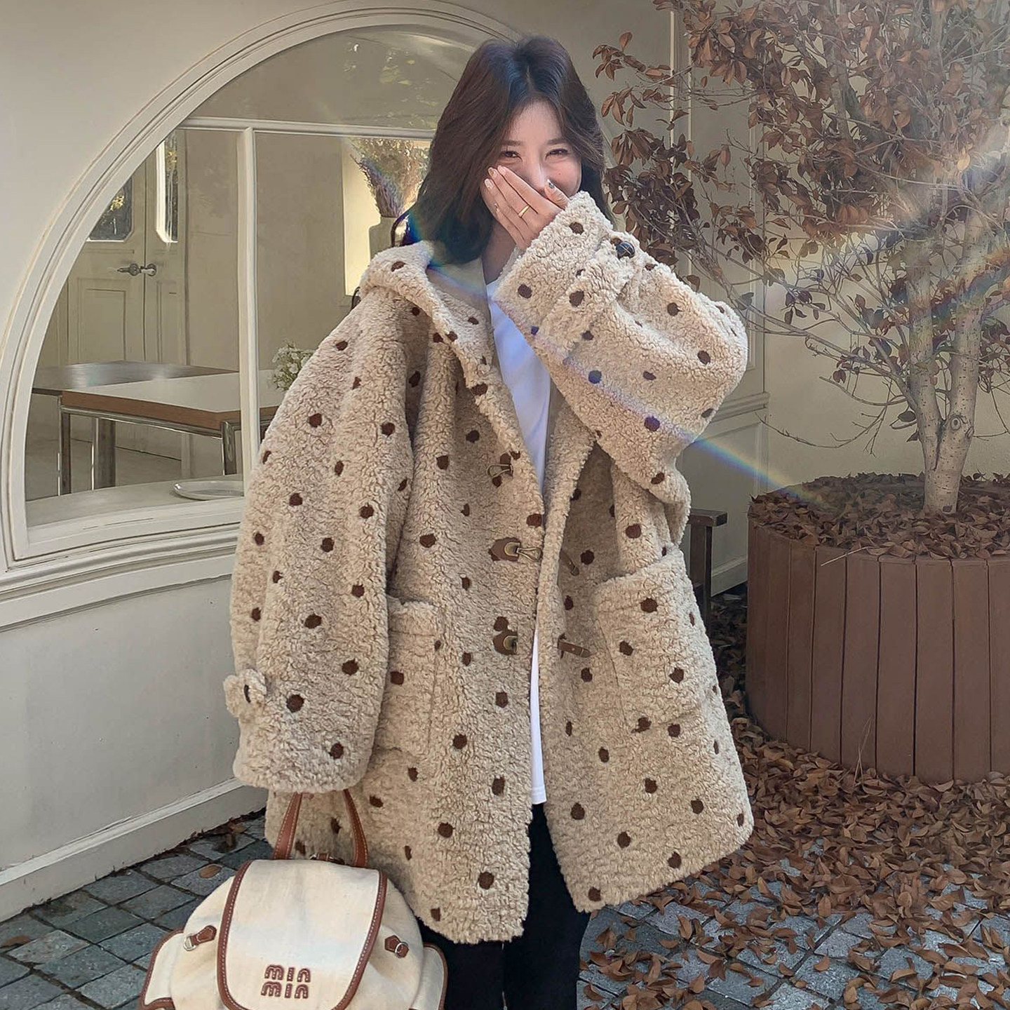 胖mm大码女装奶茶色波点羊羔毛外套女冬季加厚保暖慵懒风连帽棉服,淘宝优惠券,粉丝福利购,淘宝优惠卷