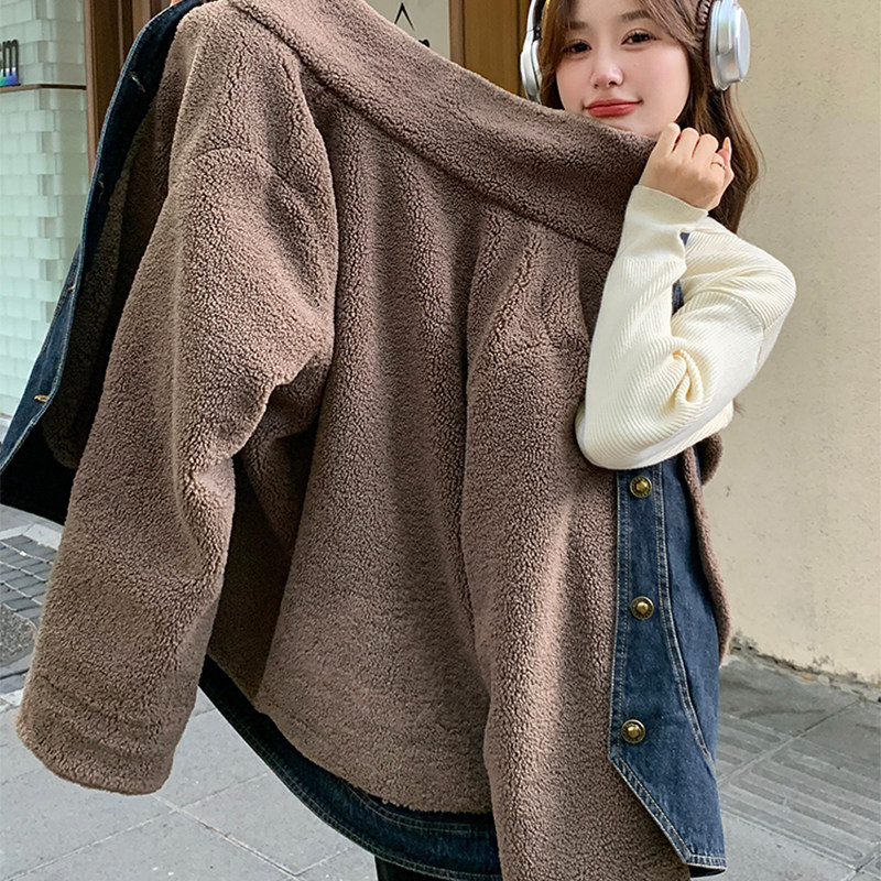 300斤大码女装胖mm加绒牛仔外套女冬季羊羔毛保暖夹克深蓝色棉袄,淘宝优惠券,粉丝福利购,淘宝优惠卷