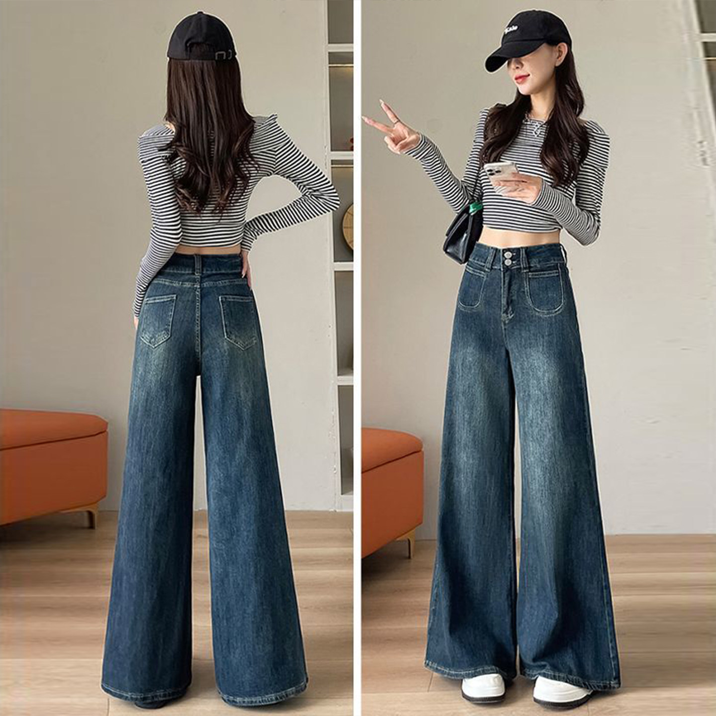 300斤大码女装韩系学院风蓝色牛仔裤女胖mm高级感弹力微喇长裤子,淘宝优惠券,粉丝福利购,淘宝优惠卷