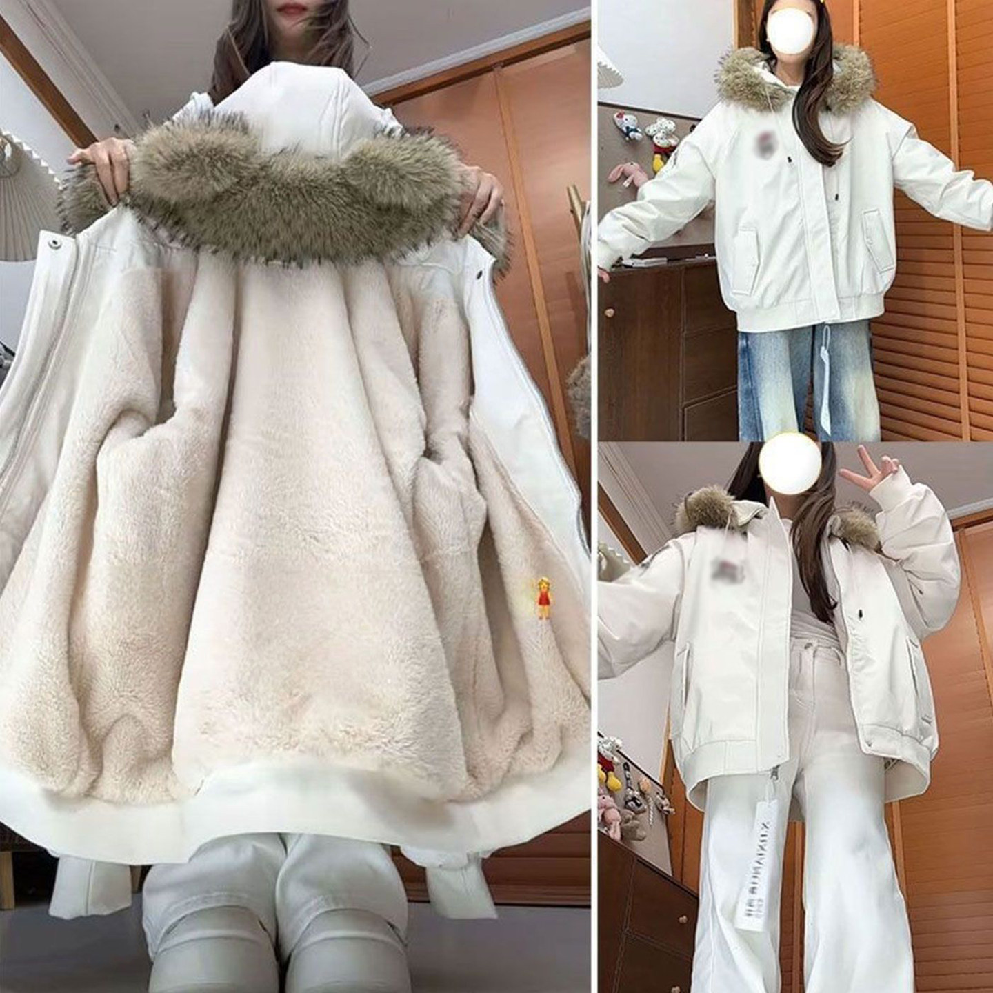 300斤特大码女装胖mm浅蓝色连帽派克服外套女2025巨好看的厚棉服,淘宝优惠券,粉丝福利购,淘宝优惠卷