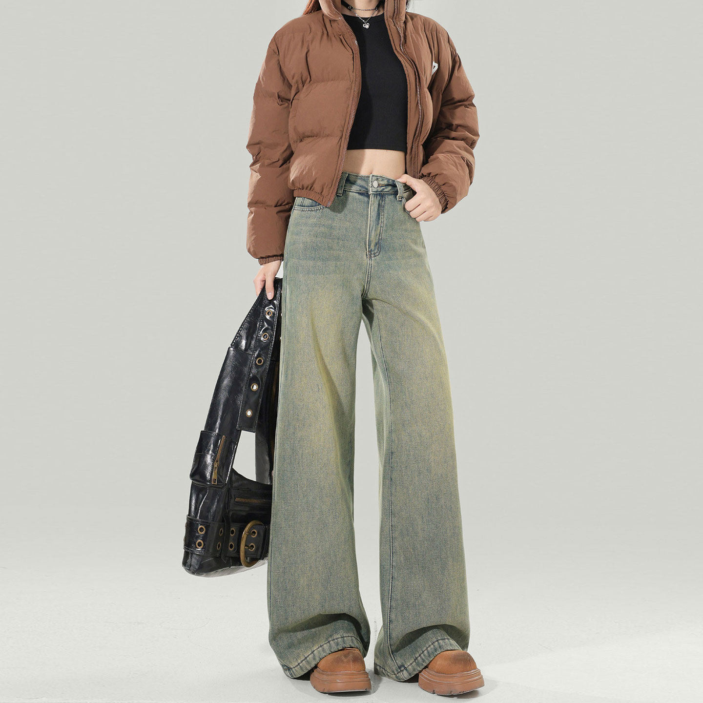 特大码女装高腰宽松直筒牛仔裤女美式穿搭高街辣妹风显瘦阔腿裤子,淘宝优惠券,粉丝福利购,淘宝优惠卷