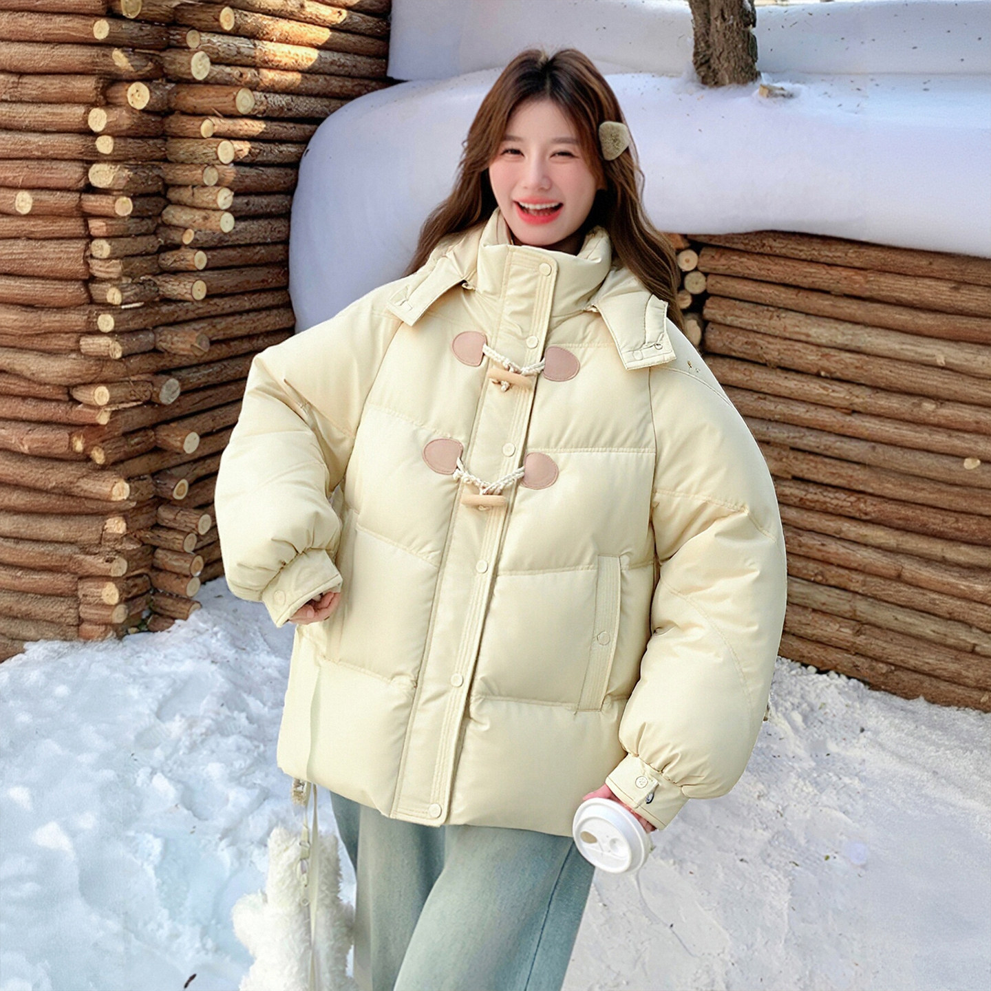 300斤大码女装胖mm黄色牛角扣加厚棉服女冬季韩版学院风保暖外套,淘宝优惠券,粉丝福利购,淘宝优惠卷