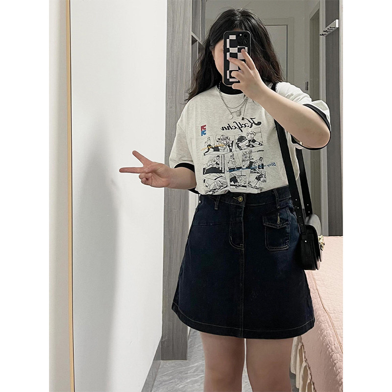 300斤大码女装复古牛仔短裙女夏季胖mm甜美裙子显瘦百搭a字包臀裙,淘宝优惠券,粉丝福利购,淘宝优惠卷