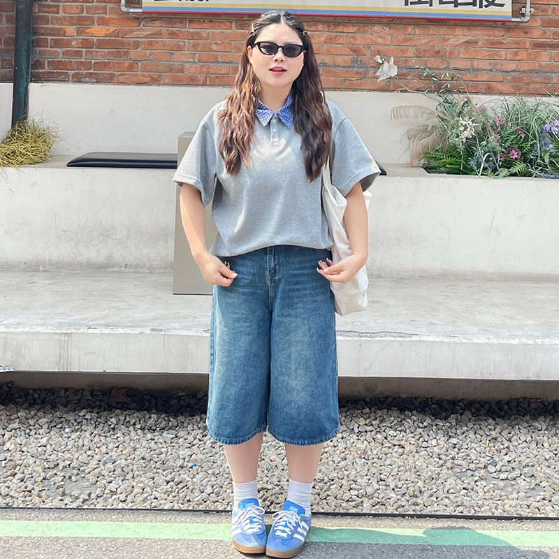 300斤特大码女装胖mm蓝色牛仔短裤女夏季裤子韩版宽松百搭七分裤 - 图0