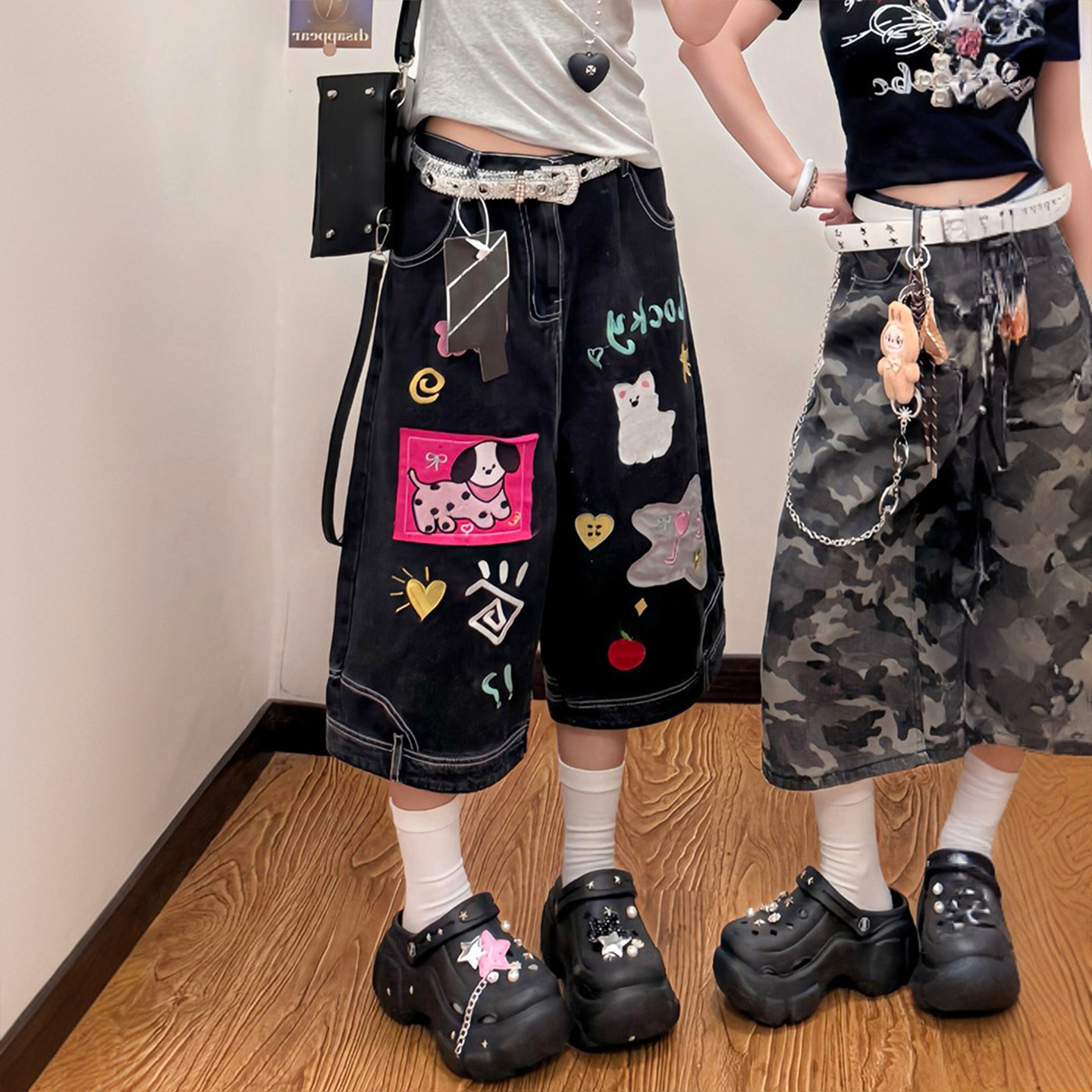 大码女装胖mm黑色高腰显瘦直筒牛仔短裤女夏季高街辣妹风七分裤子,淘宝优惠券,粉丝福利购,淘宝优惠卷