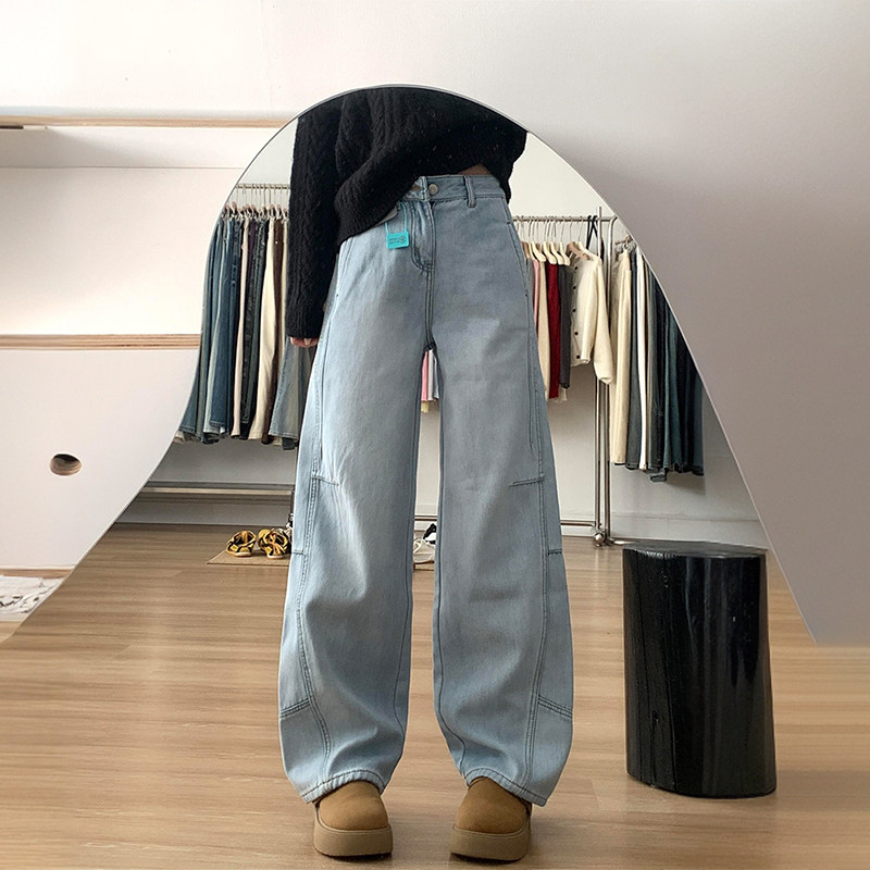 特大码胖mm韩版宽松弯刀牛仔裤女2025新款裤子垂感高腰显瘦阔腿裤,淘宝优惠券,粉丝福利购,淘宝优惠卷