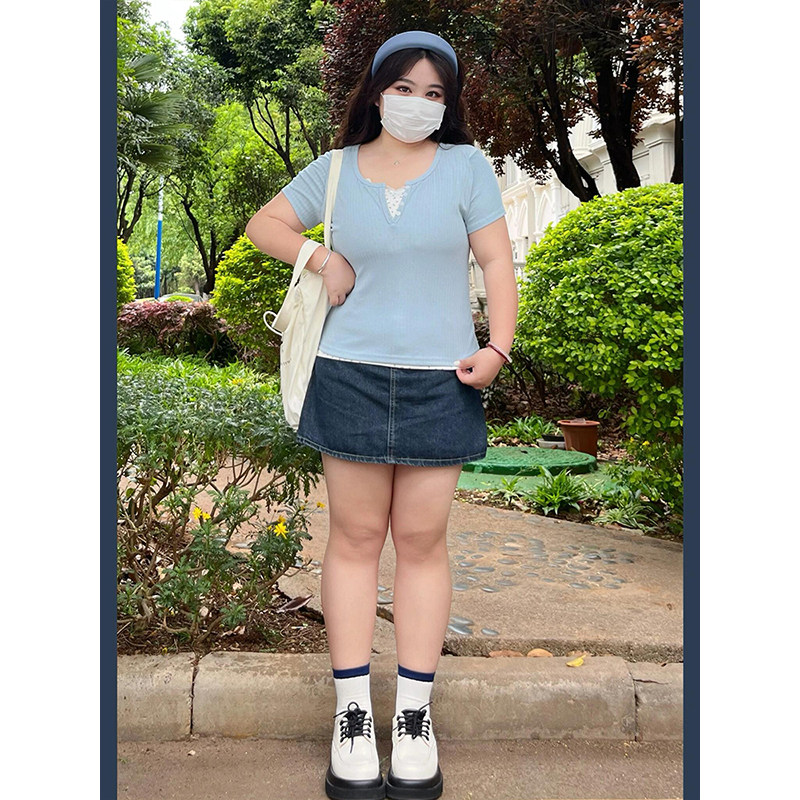 300斤大码女装复古牛仔短裙女胖mm夏季裙裤显瘦休闲百搭a字短裤裙,淘宝优惠券,粉丝福利购,淘宝优惠卷