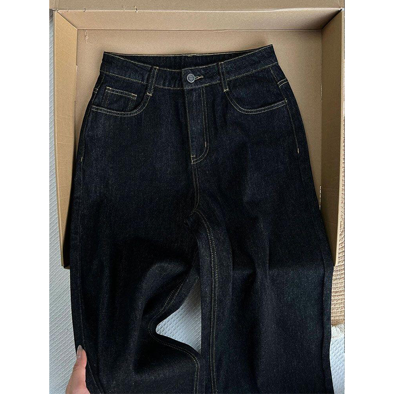 大码女装美式豹纹卷边牛仔裤女新款胖mm裤子宽松bf慵懒风阔腿长裤 - 图0