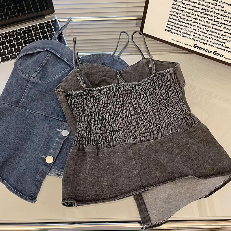 大码女装复古牛仔吊带背心女微胖mm夏季2025新款辣妹内搭短款上衣,淘宝优惠券,粉丝福利购,淘宝优惠卷