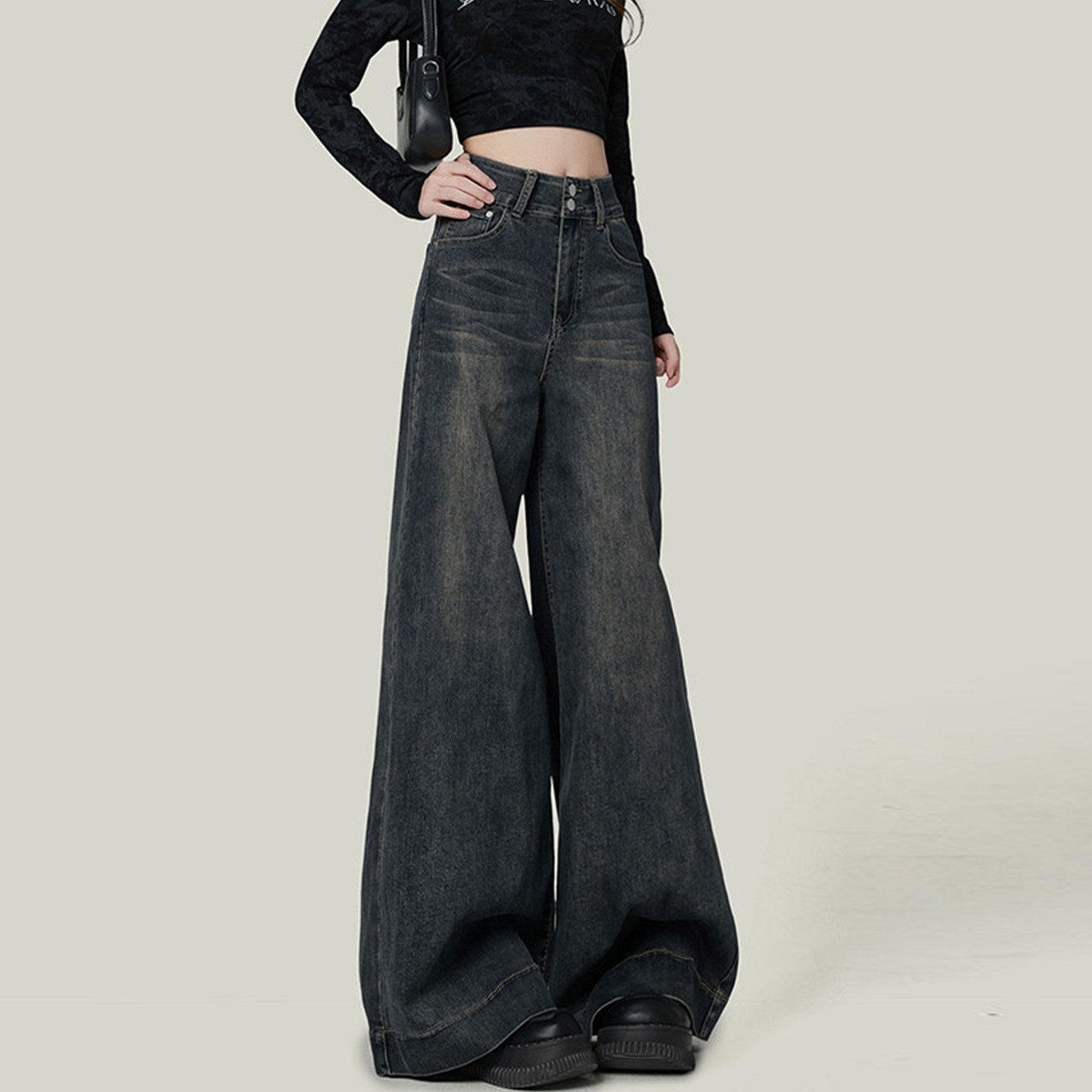 300斤大码女装韩版怀旧蓝牛仔裤女冬季胖mm高腰宽松垂感阔腿裤子,淘宝优惠券,粉丝福利购,淘宝优惠卷