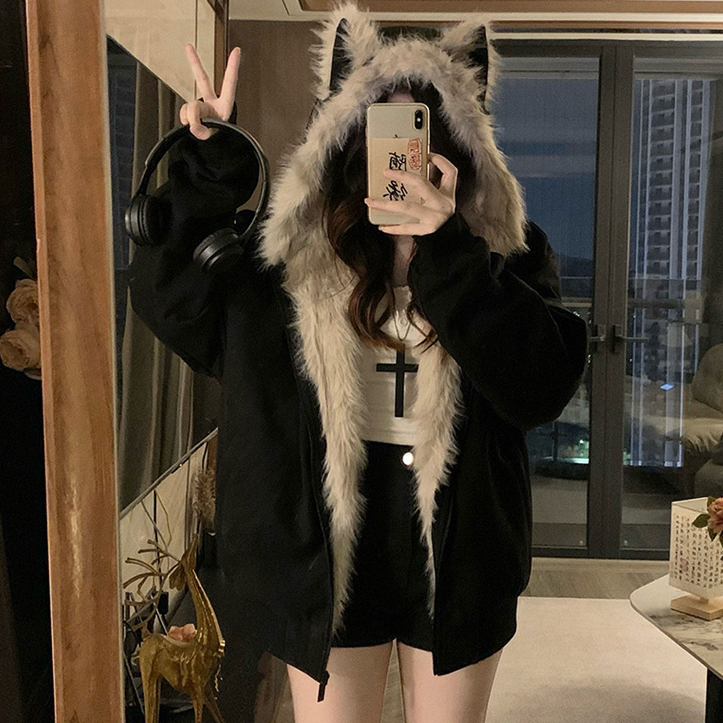 大码胖mm黑色设计感加厚棉服女款2025新款冬时尚百搭连帽毛绒外套,淘宝优惠券,粉丝福利购,淘宝优惠卷