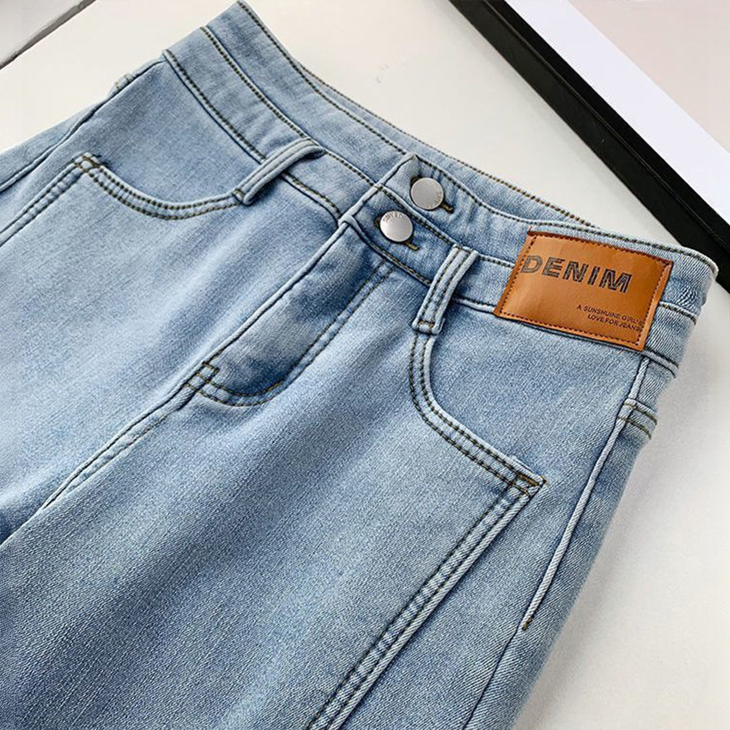 大码女装美式辣妹风黑色牛仔裤女胖mm加绒加厚裤子弹力开叉微喇裤,淘宝优惠券,粉丝福利购,淘宝优惠卷