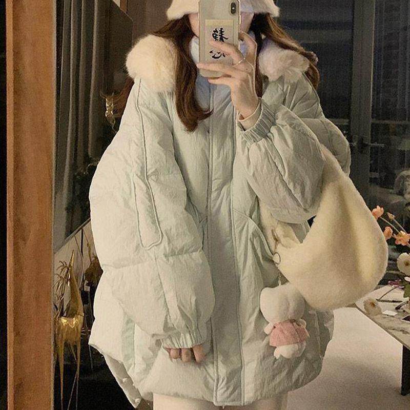 300斤大码女装高级感蓝绿色棉服女胖mm大毛领减龄学院风加厚外套,淘宝优惠券,粉丝福利购,淘宝优惠卷