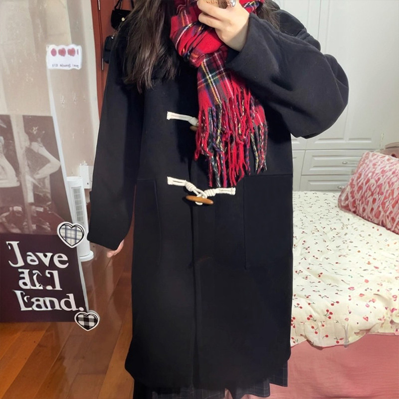 大码女装胖mm黑色牛角扣呢子大衣女高级感长款过膝气质毛呢外套潮,淘宝优惠券,粉丝福利购,淘宝优惠卷