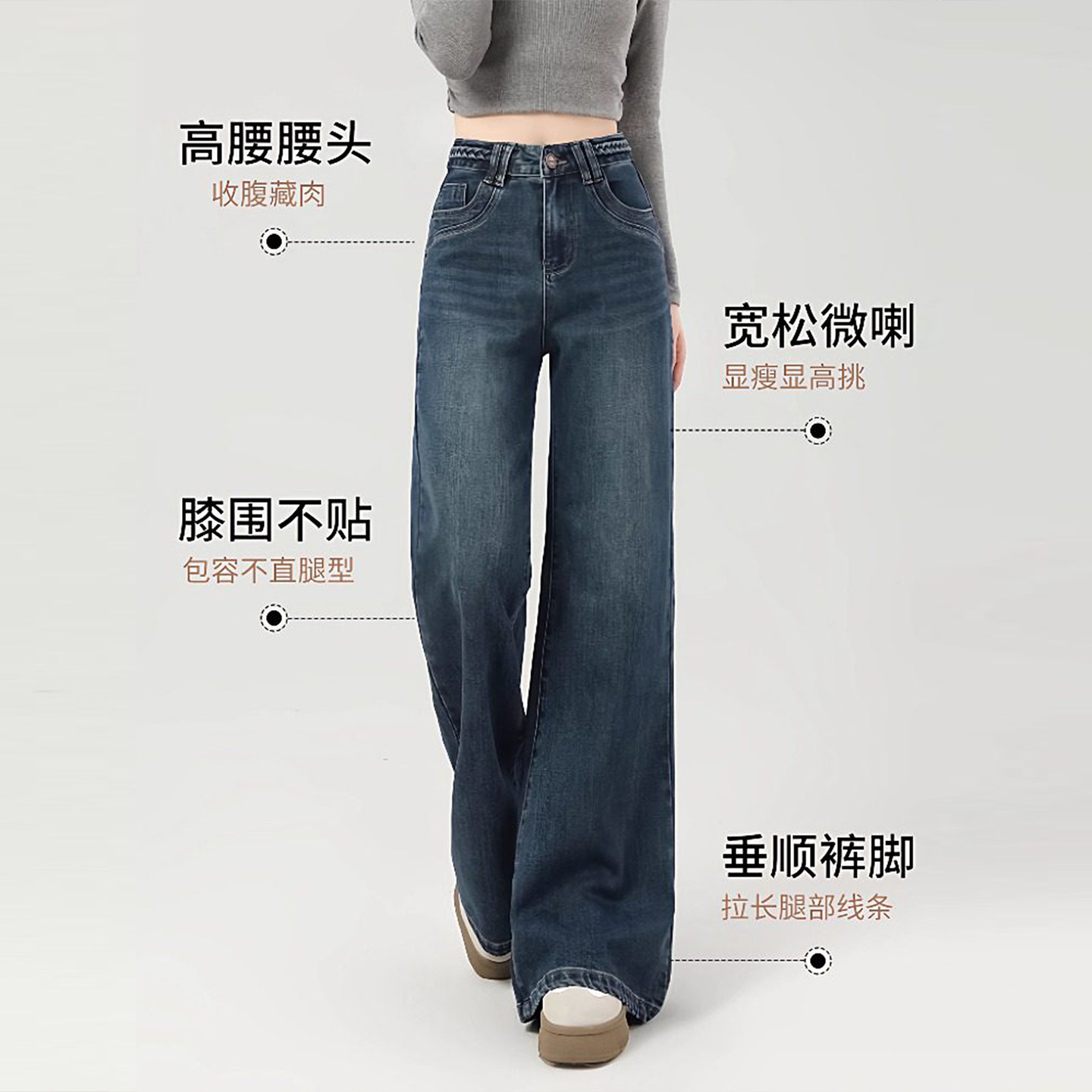 300斤大码女装韩系学院风蓝色牛仔裤女胖mm高腰弹力显瘦微喇裤子,淘宝优惠券,粉丝福利购,淘宝优惠卷