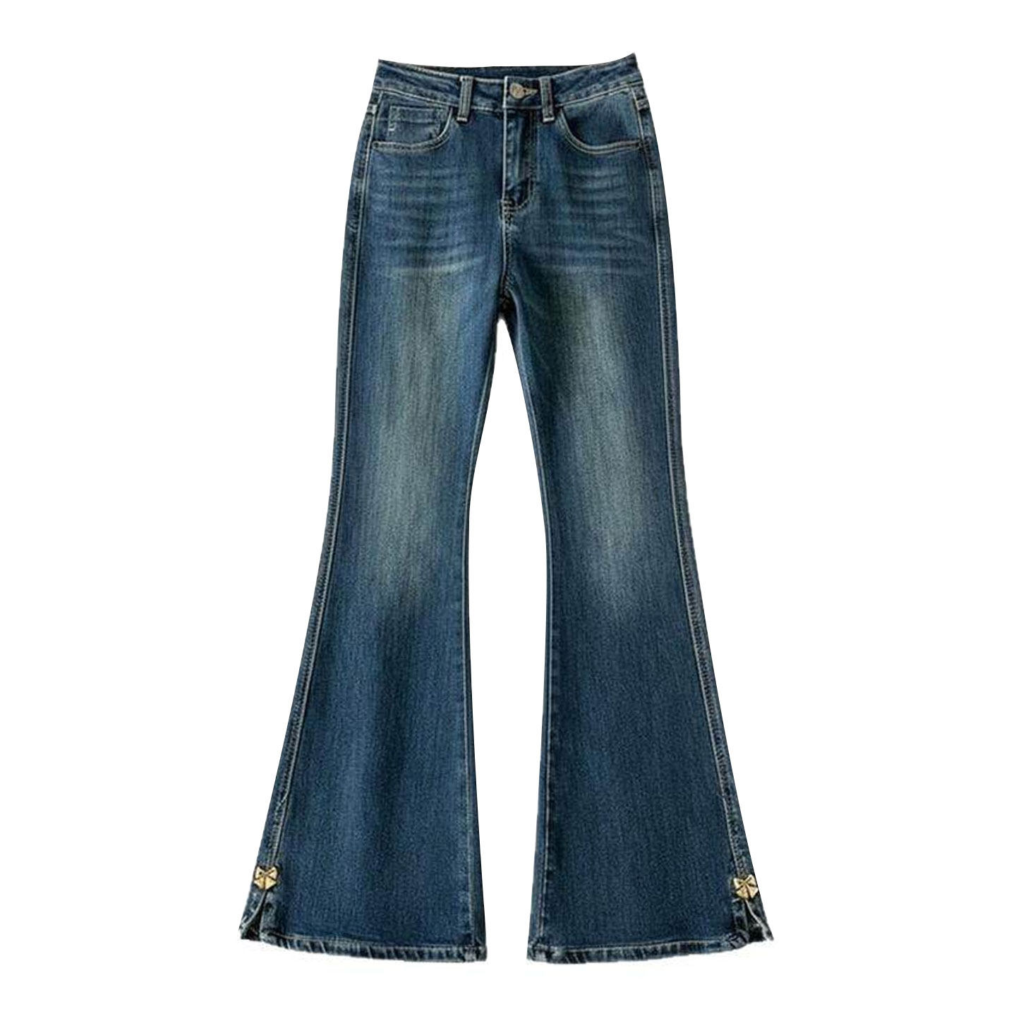 大码女装韩系穿搭设计弹力牛仔裤女胖mm复古显瘦时尚百搭微喇裤子,淘宝优惠券,粉丝福利购,淘宝优惠卷