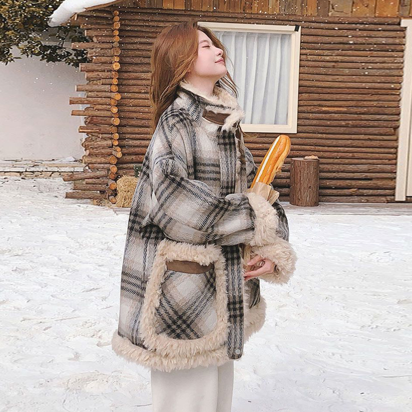 胖mm大码复古格纹拼接毛领棉服女冬季保暖羊羔毛加厚宽松显瘦外套,淘宝优惠券,粉丝福利购,淘宝优惠卷