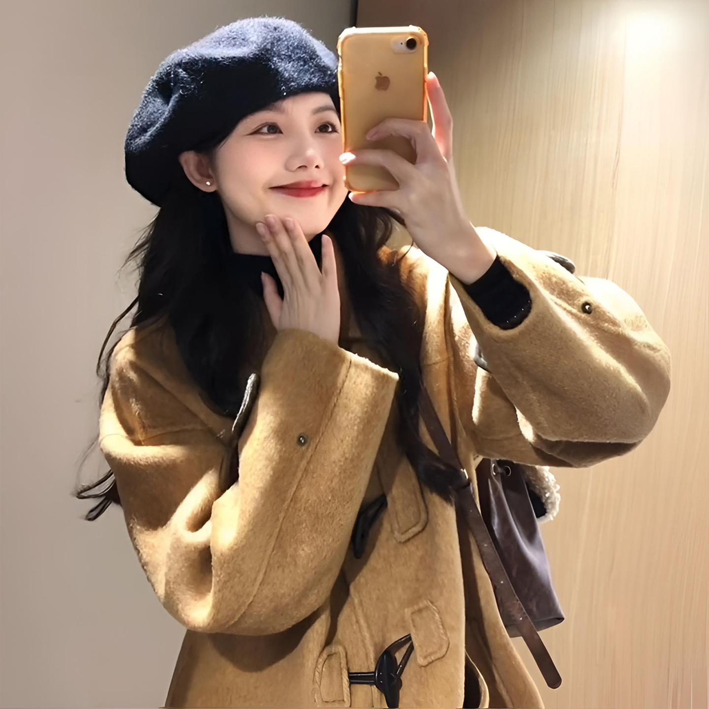 大码女装胖mm小众高级感牛角扣呢子大衣女秋冬气质百搭中长款外套 - 图1