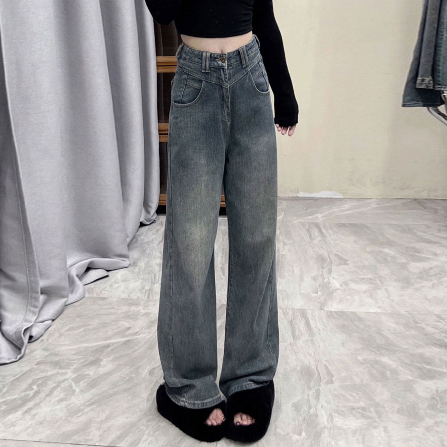 特大码女装胖mm蓝色水洗加绒牛仔裤女小个子显瘦宽松加厚直筒裤子,淘宝优惠券,粉丝福利购,淘宝优惠卷